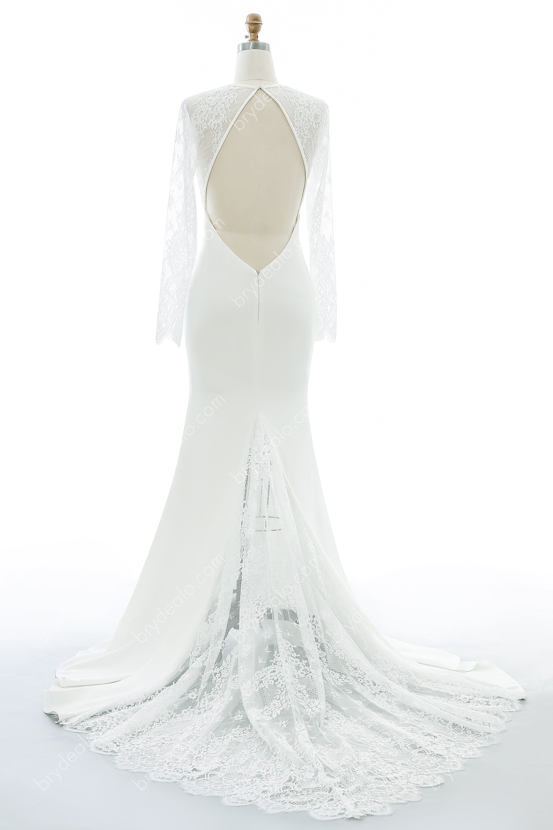 Keyhole Back Lace Crepe Mermaid Wedding Formal  Dress