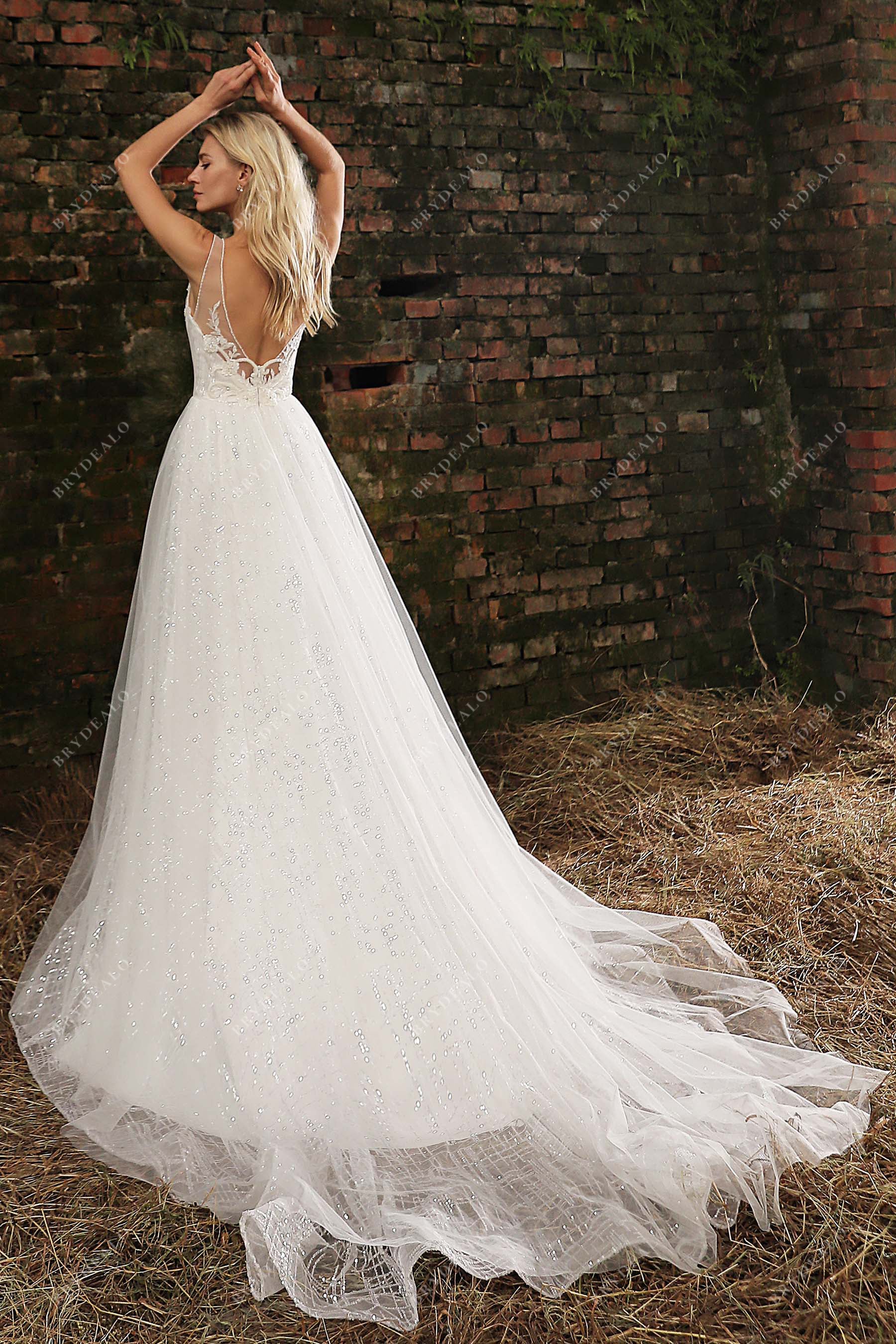 Horsehair Sequined Long Train Bridal Dress