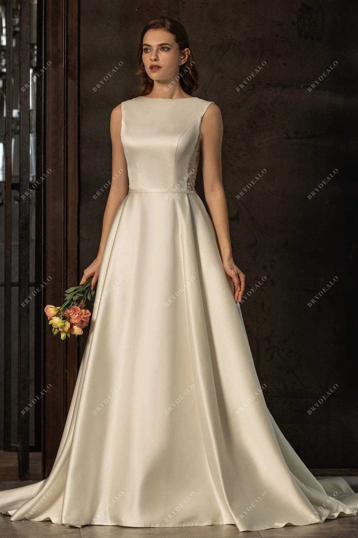 Elegant A-Line Bow Satin Dress with Pearl Ivory