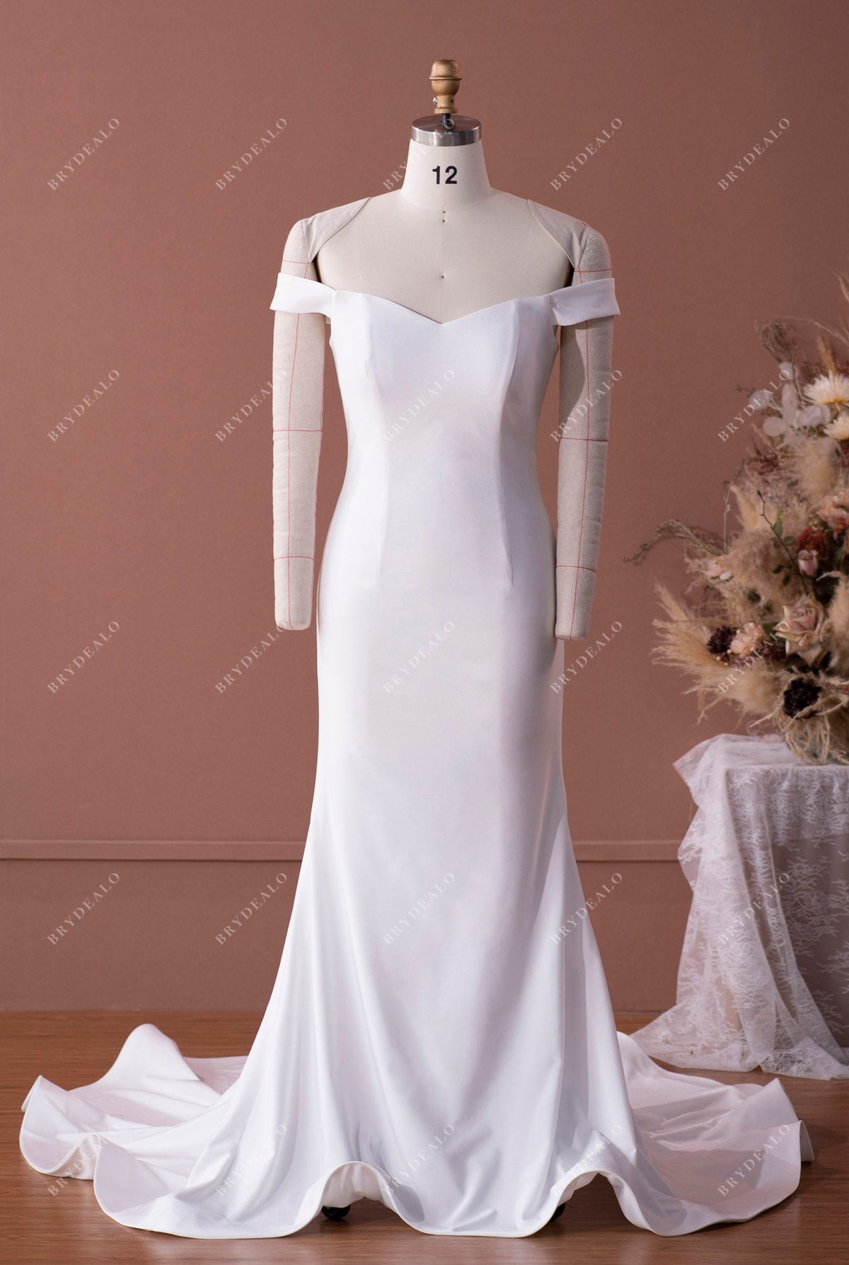 Light Ivory Mermaid Wedding Dress with Off-The-Shoulder Neckline – Brydealo