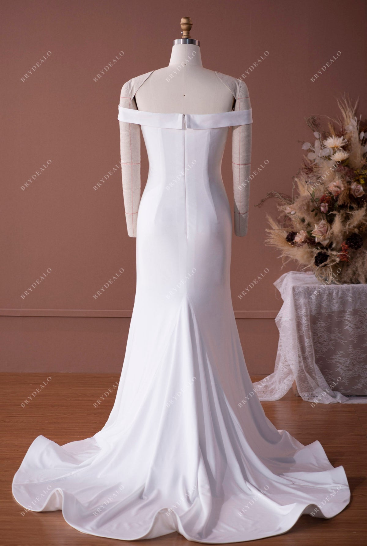 Ivory Off The Shoulder Mermaid Floral Tulle Wedding Dress main image 1