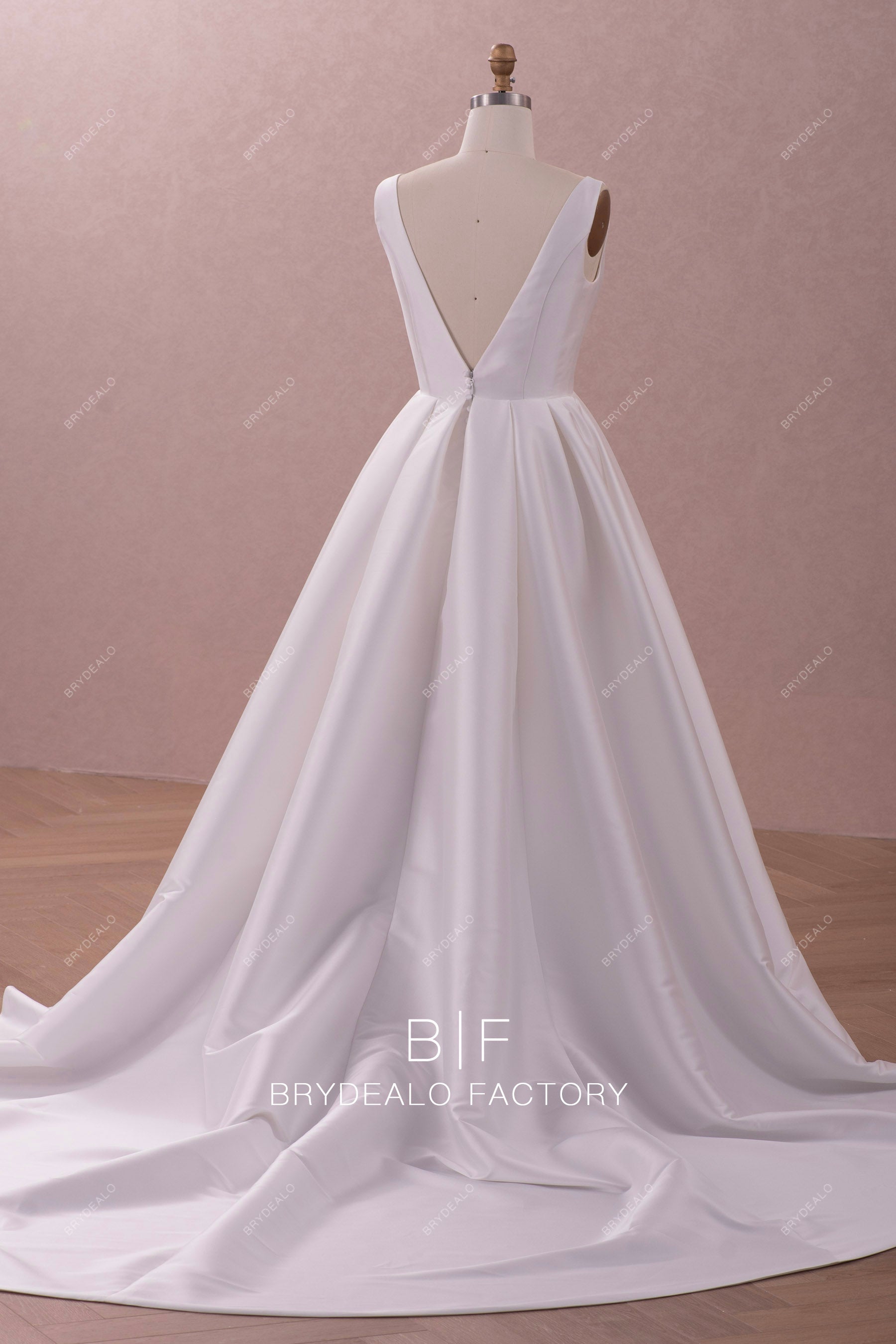 chapel train simple mikado wedding dress