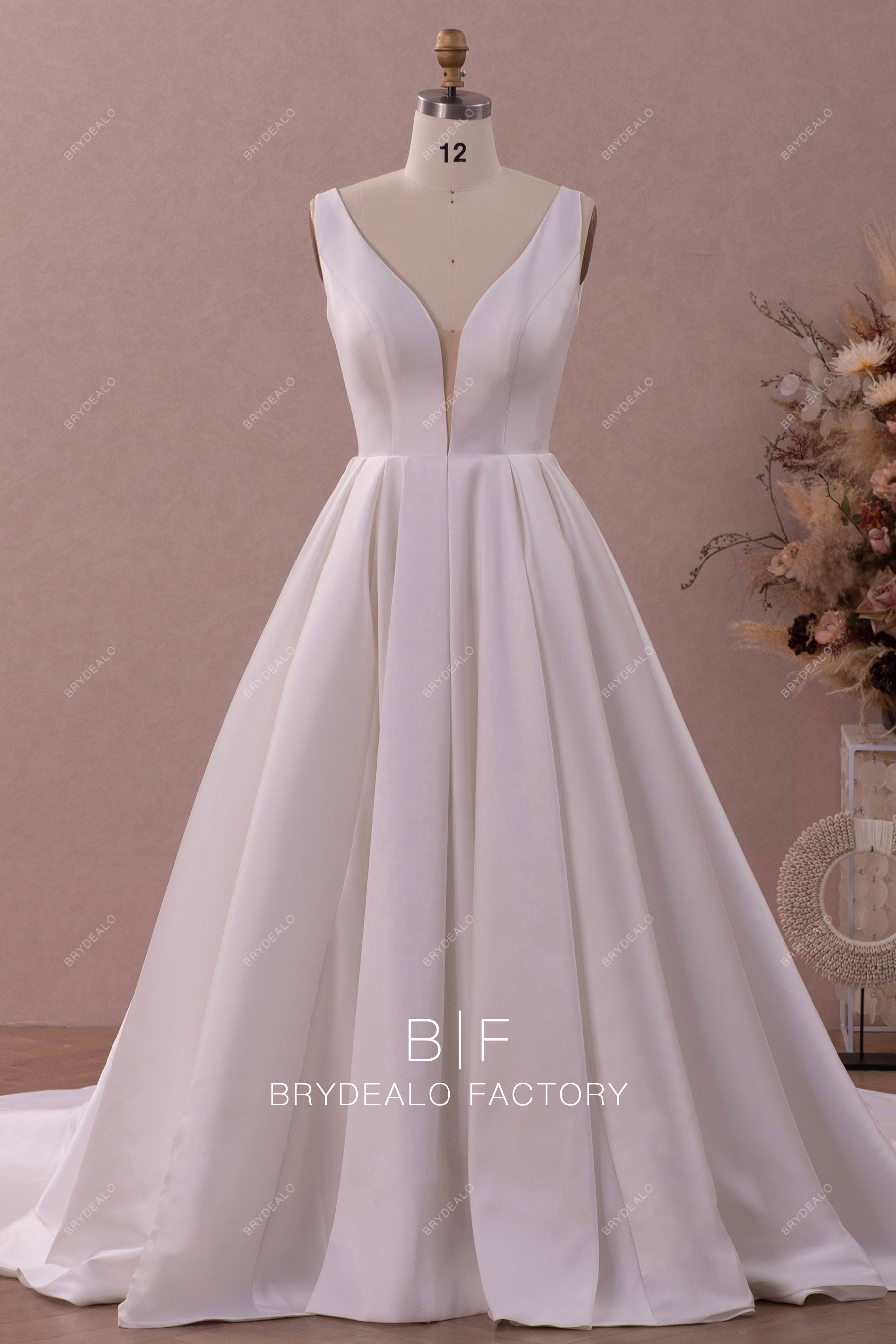 Church mikado straps A-line wedding dress
