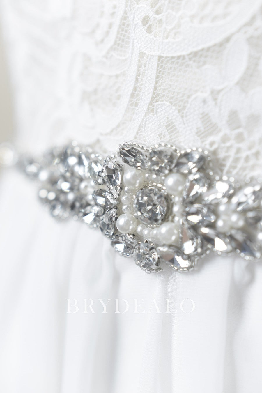 Rhinestones Pearls Narrow Wedding Belt