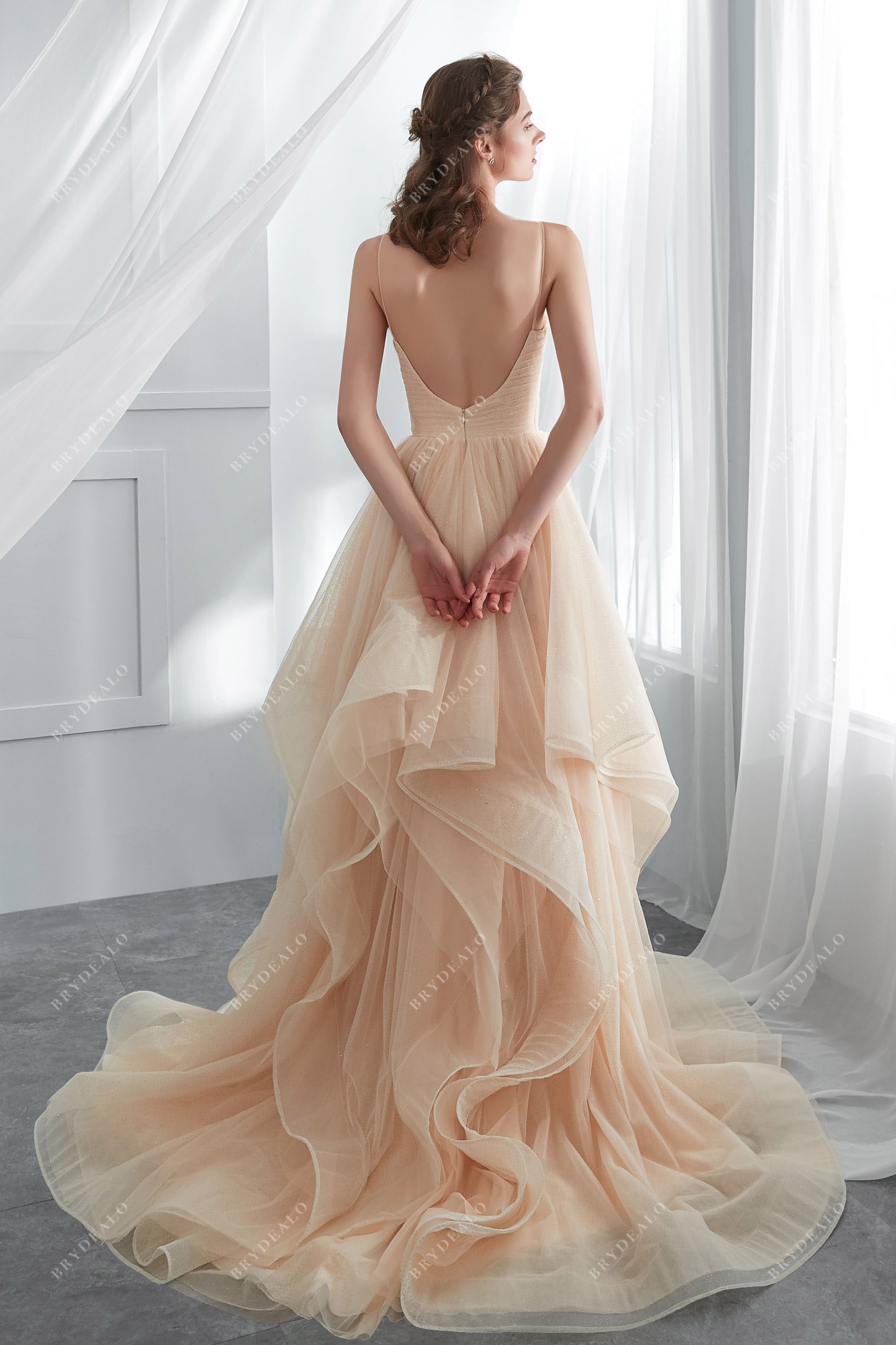 Fashion Open Back Champagne Court Train Wedding Ballgown