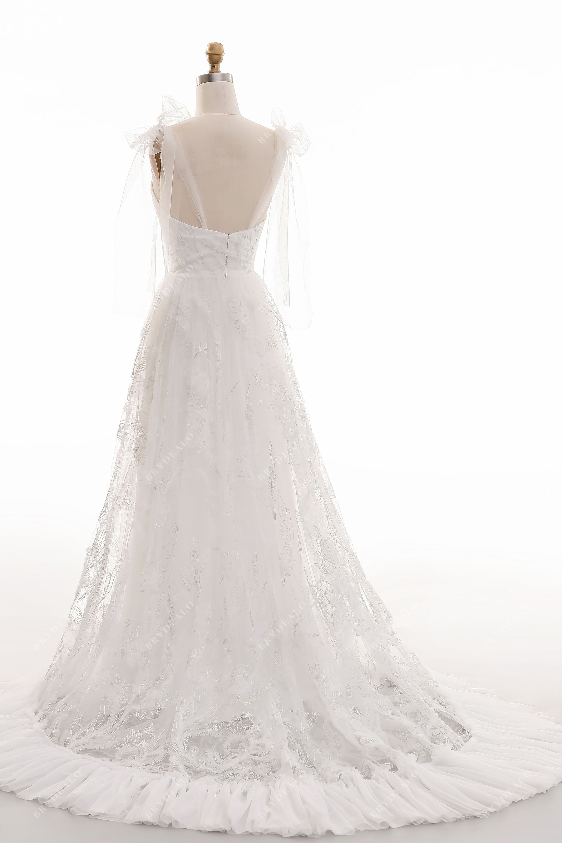 Shoulder Bow Sashes open back Lace spring Wedding Dress