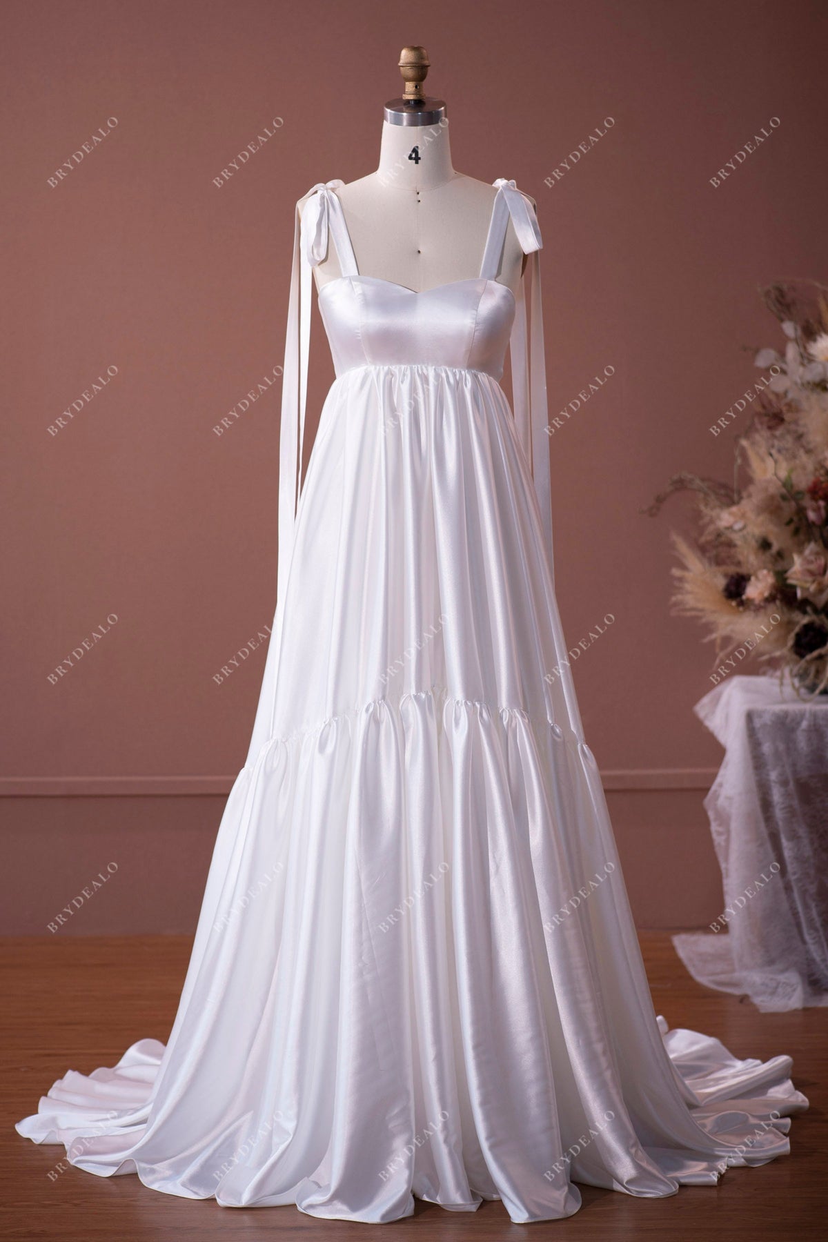 a line maternity wedding dress JJ's House A-line Straight Sweep Train Tulle Maternity Wedding Dress 2026 With Bow Ruffle