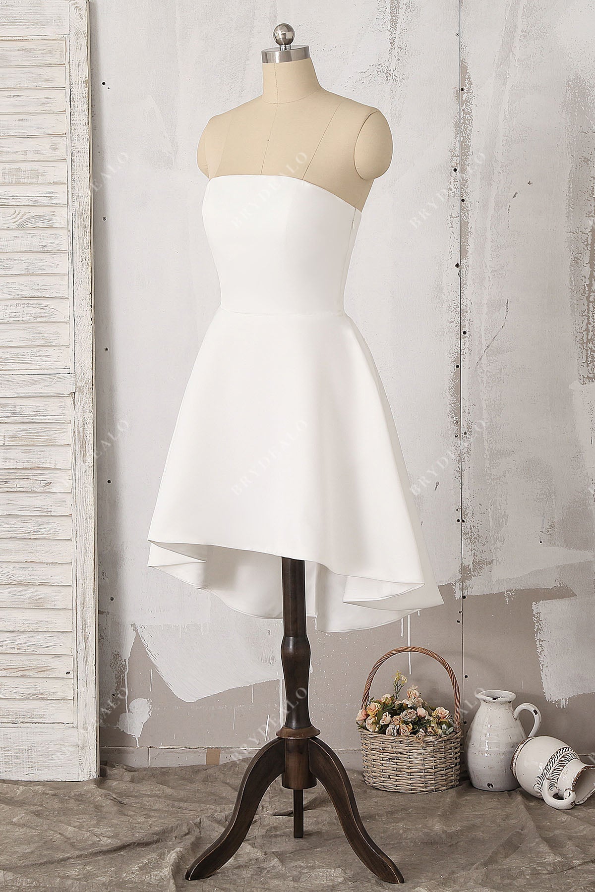 Simple Strapless Short Hi-Lo Informal Bridal Shower Dress Online Brydealo Simple Strapless Short Hi-Lo Informal Bridal Shower Dress Online Brydealo