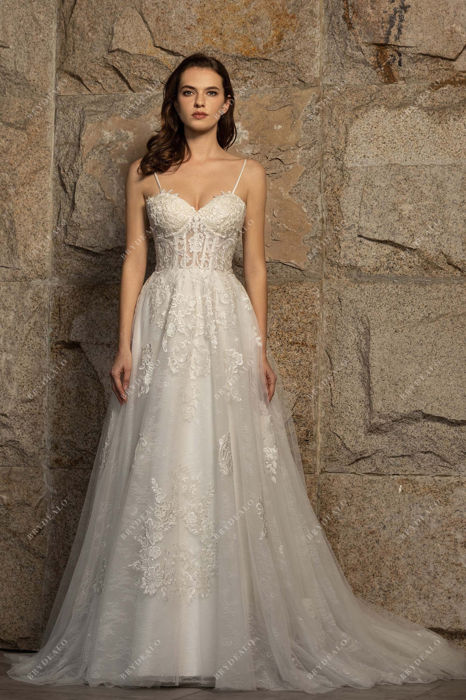 Spaghetti Strap Modern Corset Lace Wedding Dress