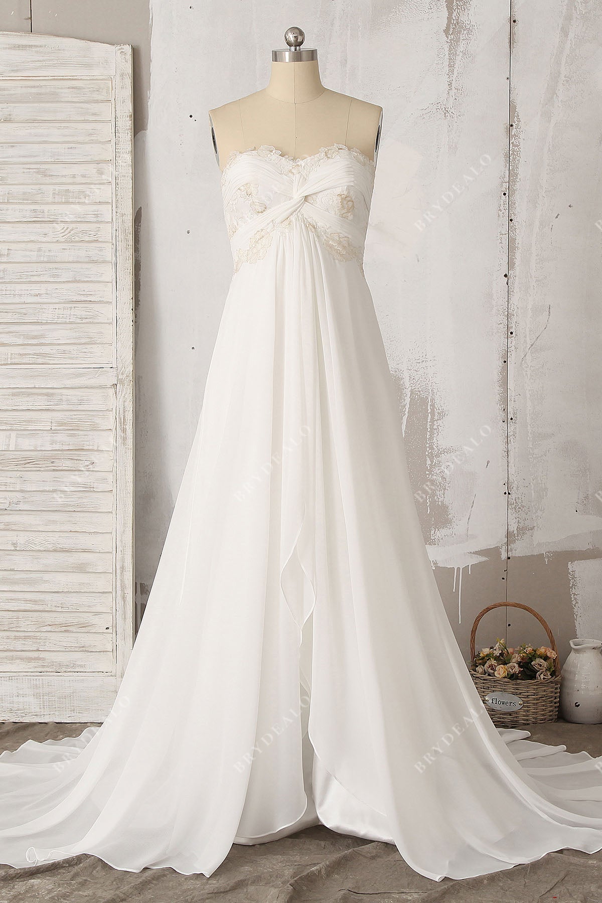 strapless empire maternity chiffon beach wedding gown