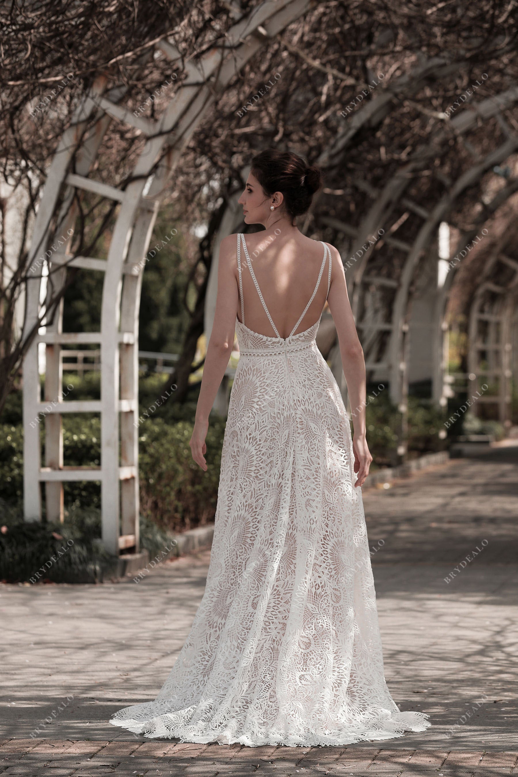 open back A-line outside wedding dress