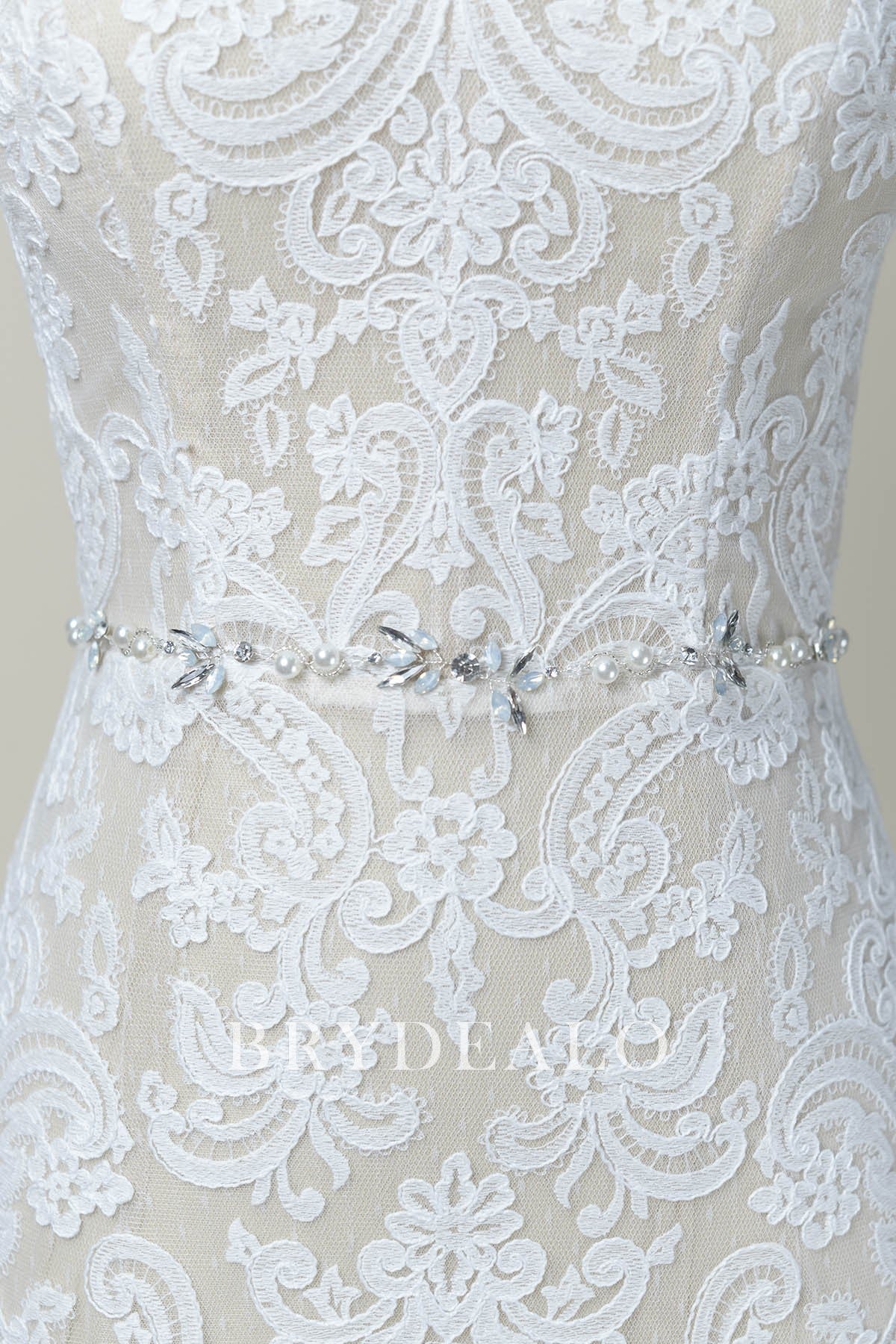Trendy Silver Dusty Blue Rhinestones Satin Bridal Sash