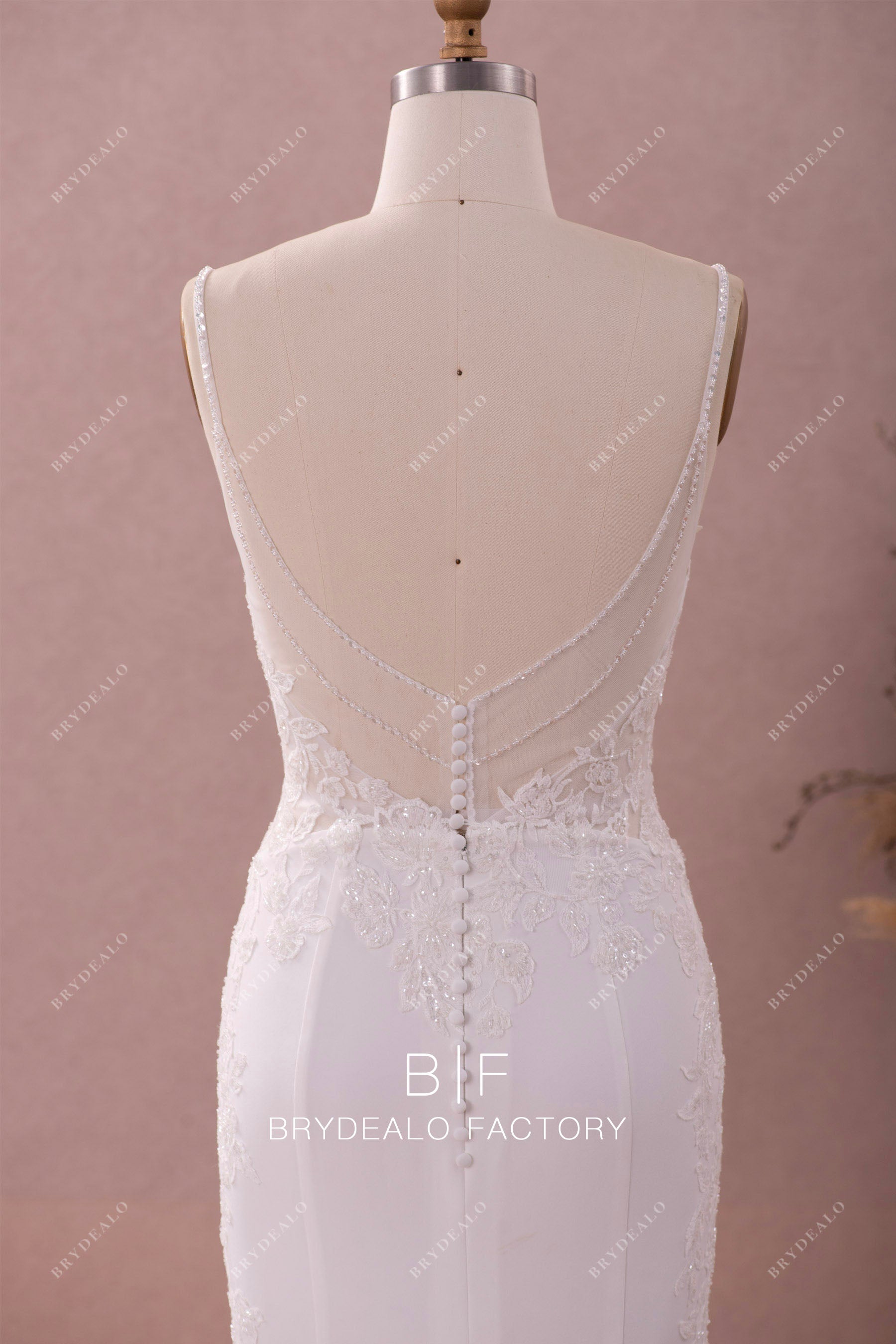 Beaded straps illusion open back mermaid wedding dress