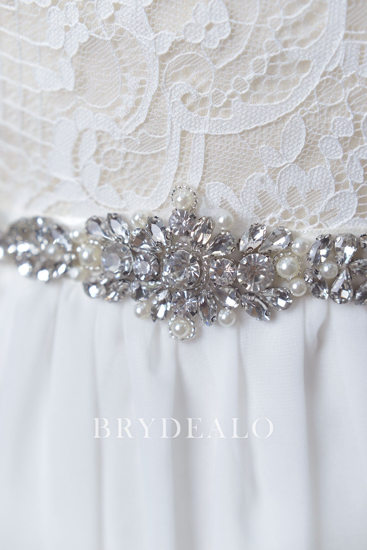 Captivating Pearls Crystals Satin Bridal Sash