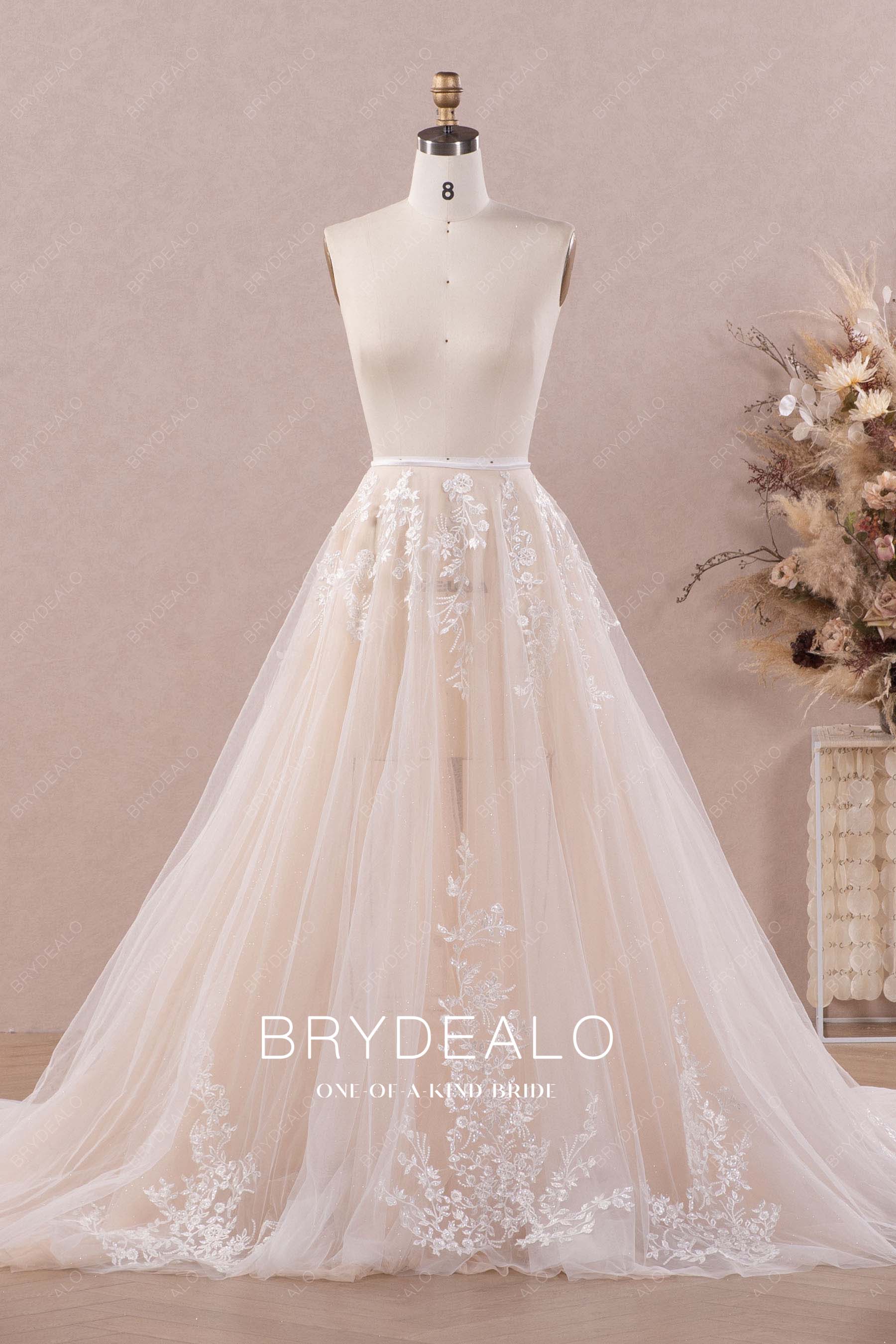 champagne lace tulle detachable bridal overskirt