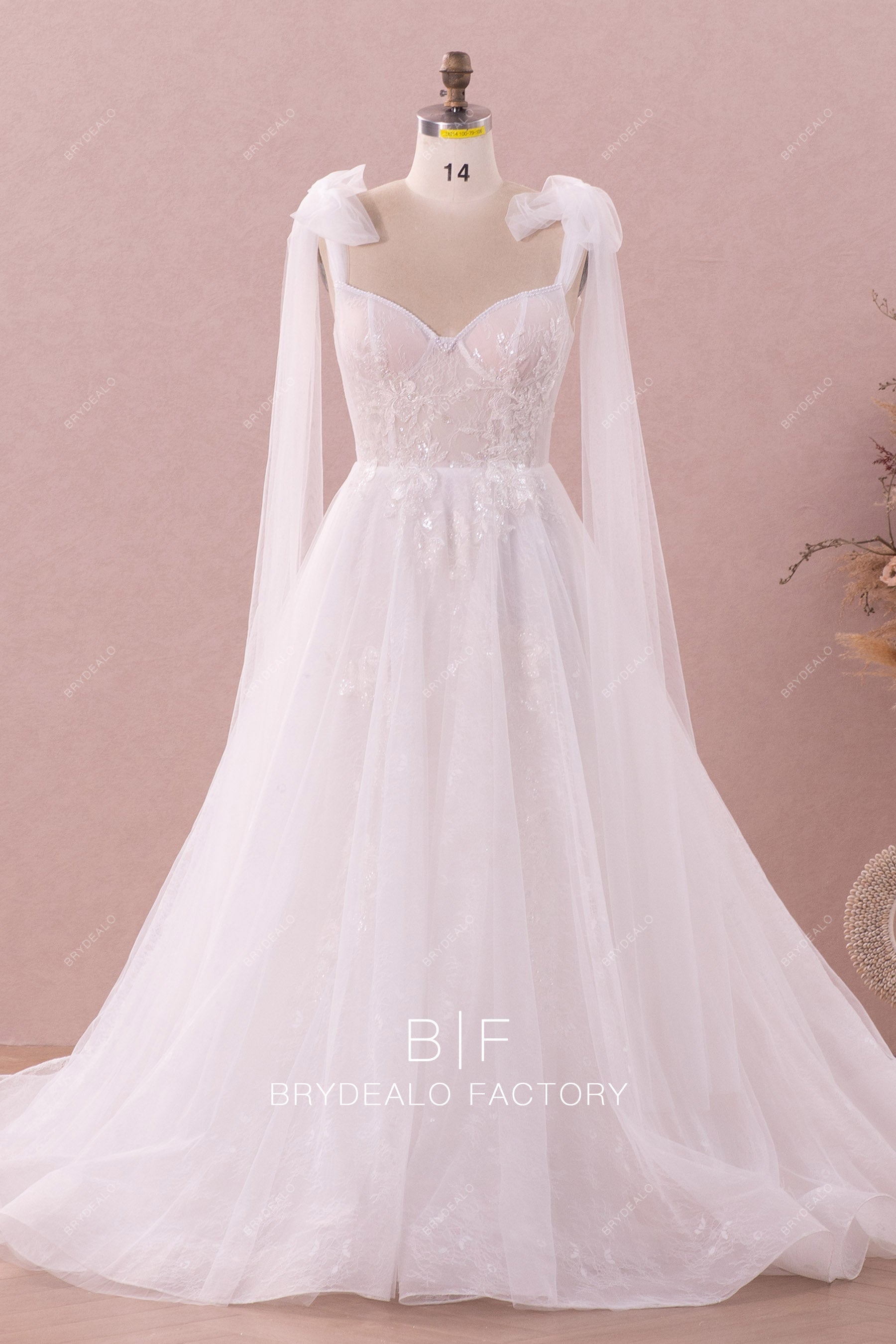 illusion corset sweetheart neck lace A-line wedding gown