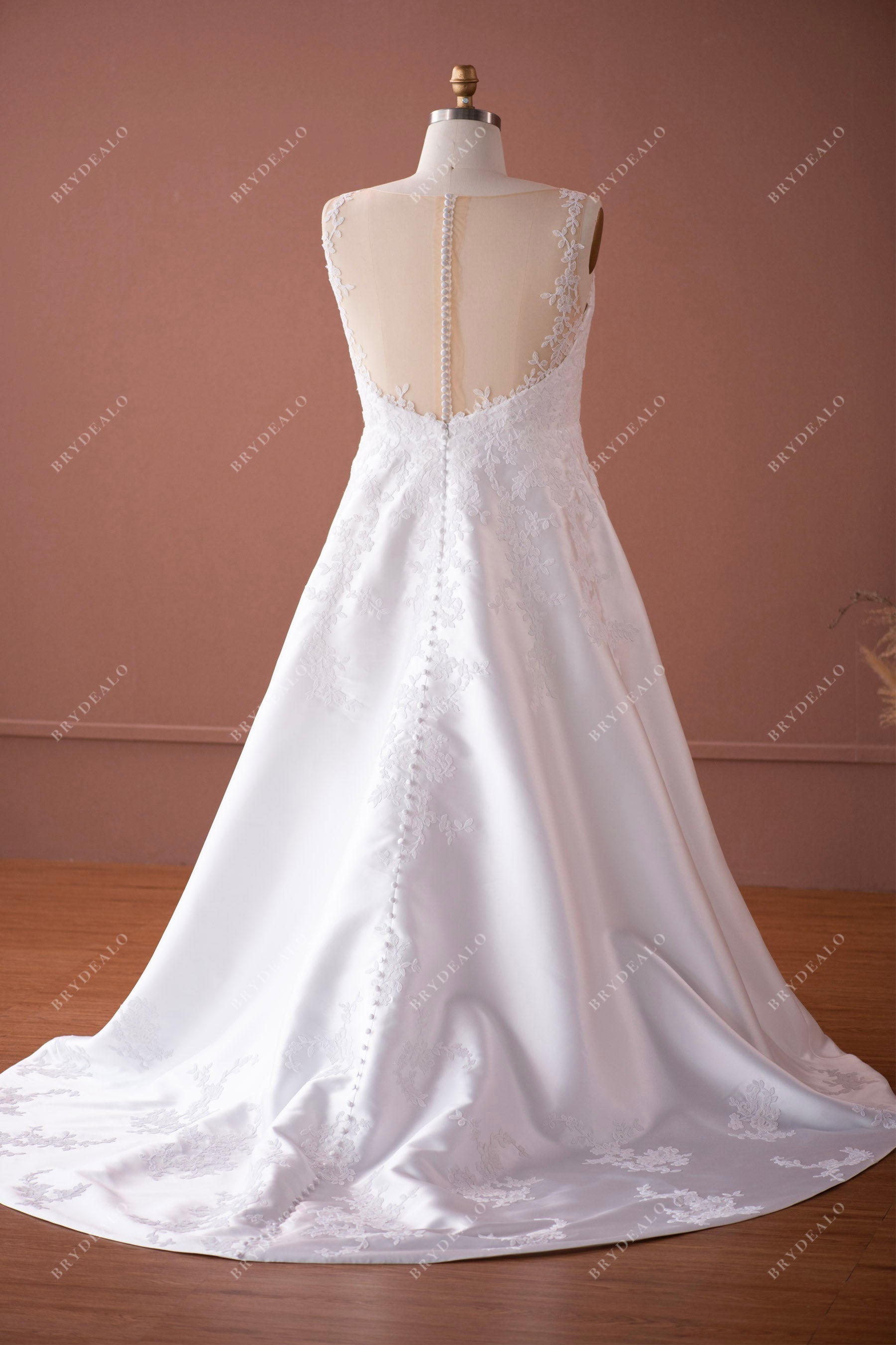illusion back court train destination wedding gown