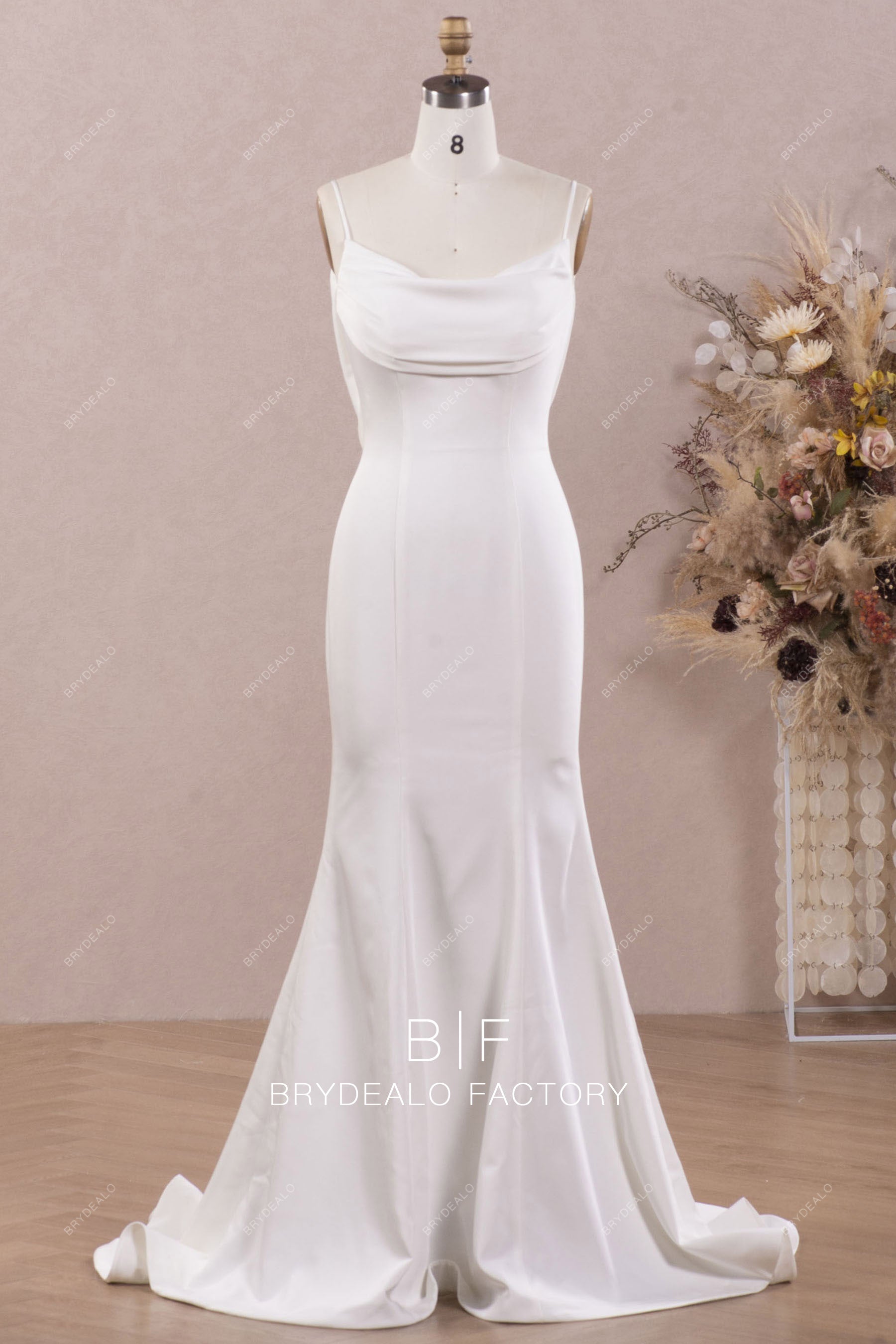 elegant cowl neck satin mermaid wedding dress