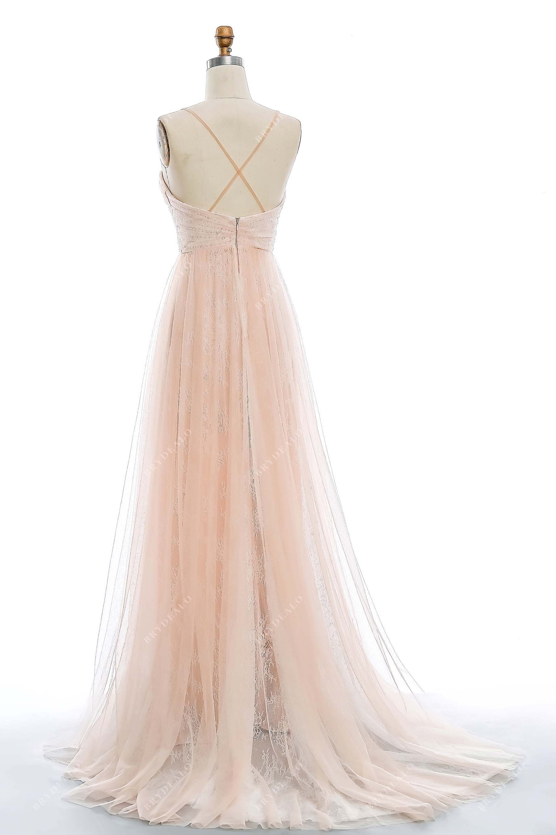 crisscross open back tulle A-line bridal  dress