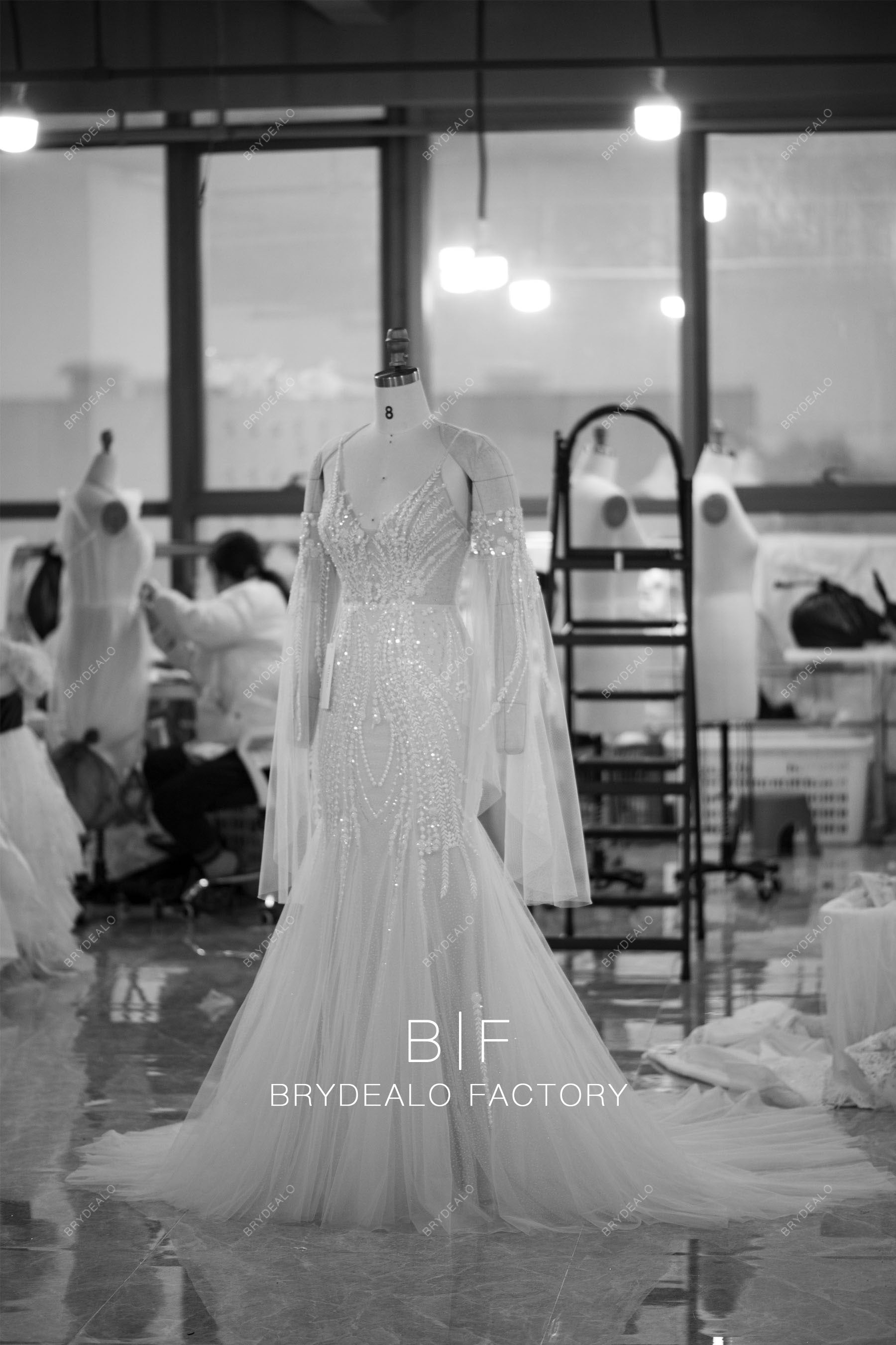 detachable bell sleeve boho lace wedding dress