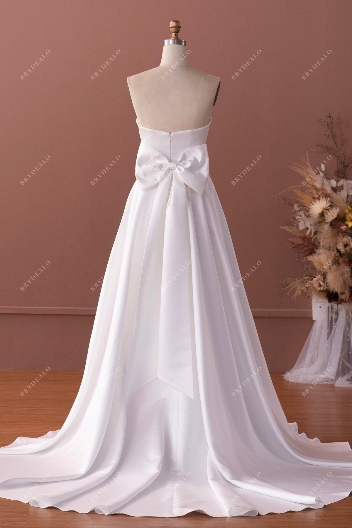 Unique A Line Strapless Satin Long Wedding Dresses C4030 main image 0