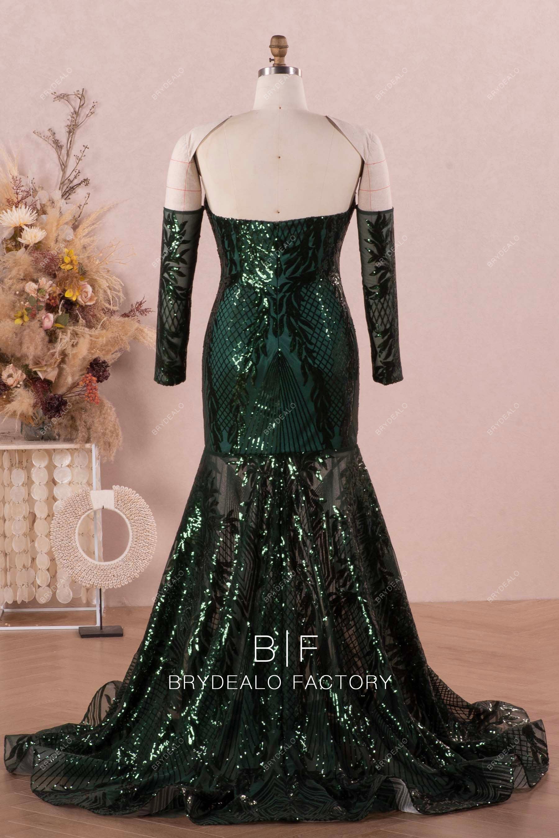 detachable sleeve sequin ruffled mermaid prom dress