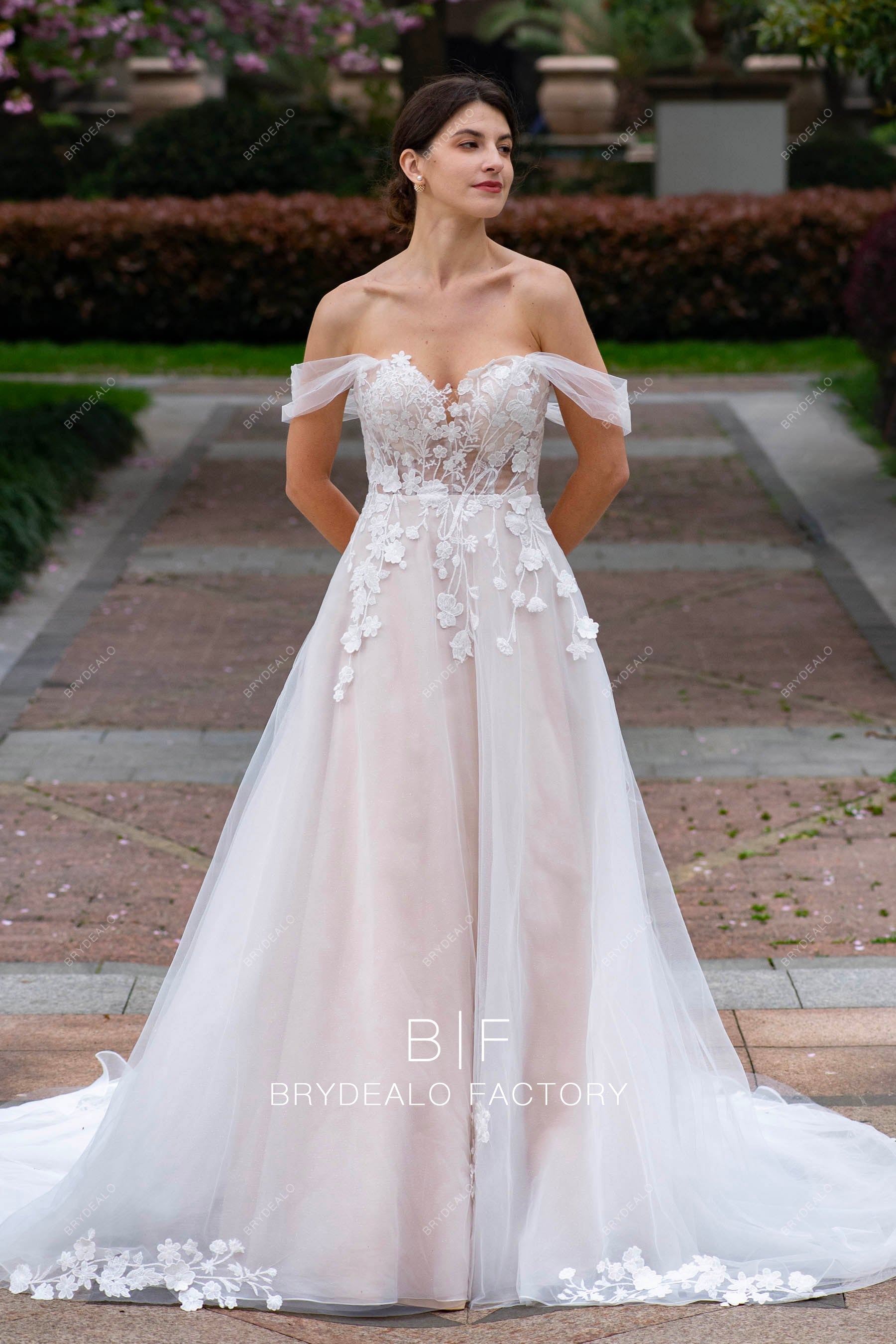 dreamy flower lace tulle A-line destination wedding dress