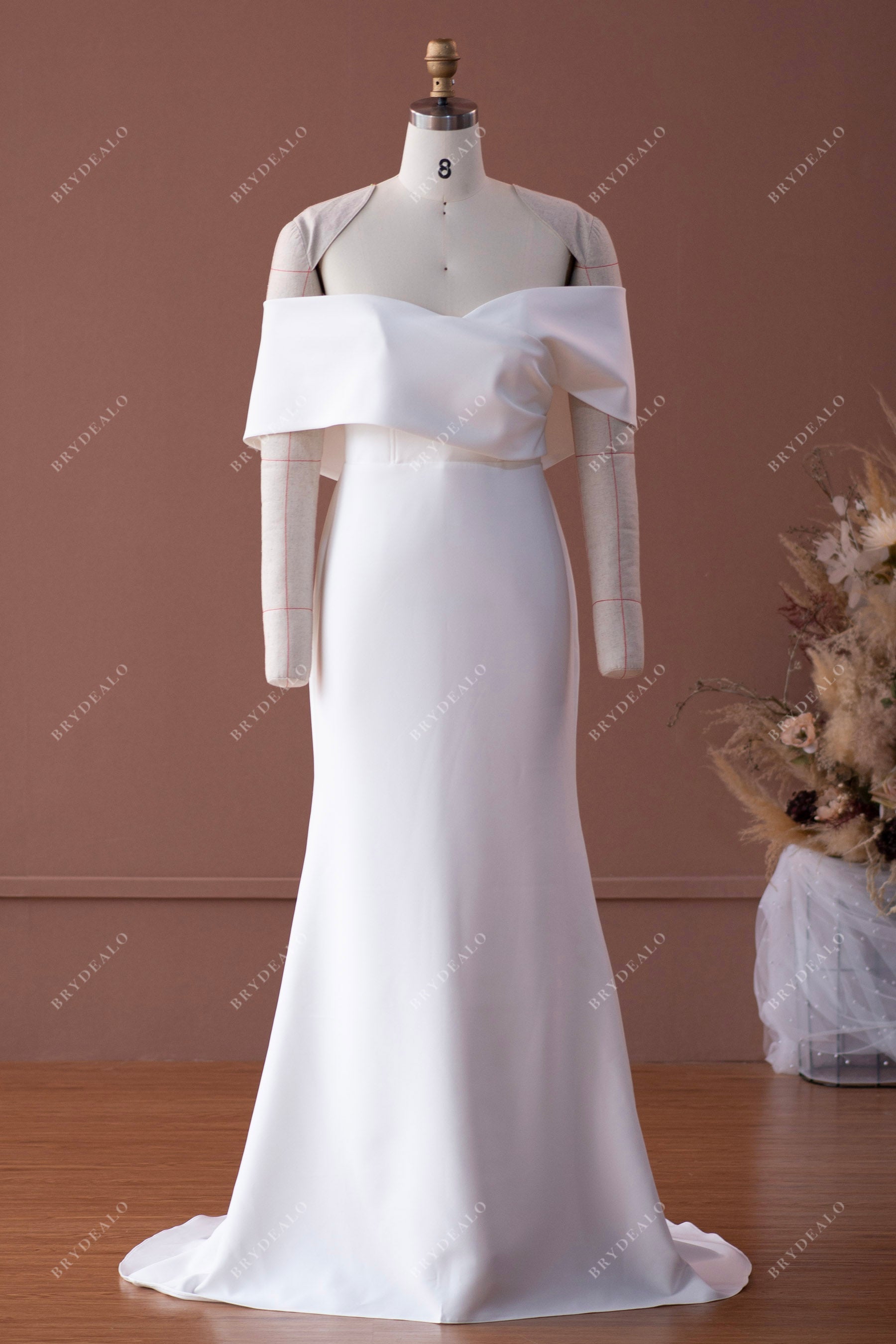 elegant wrap crepe mermaid wedding dress