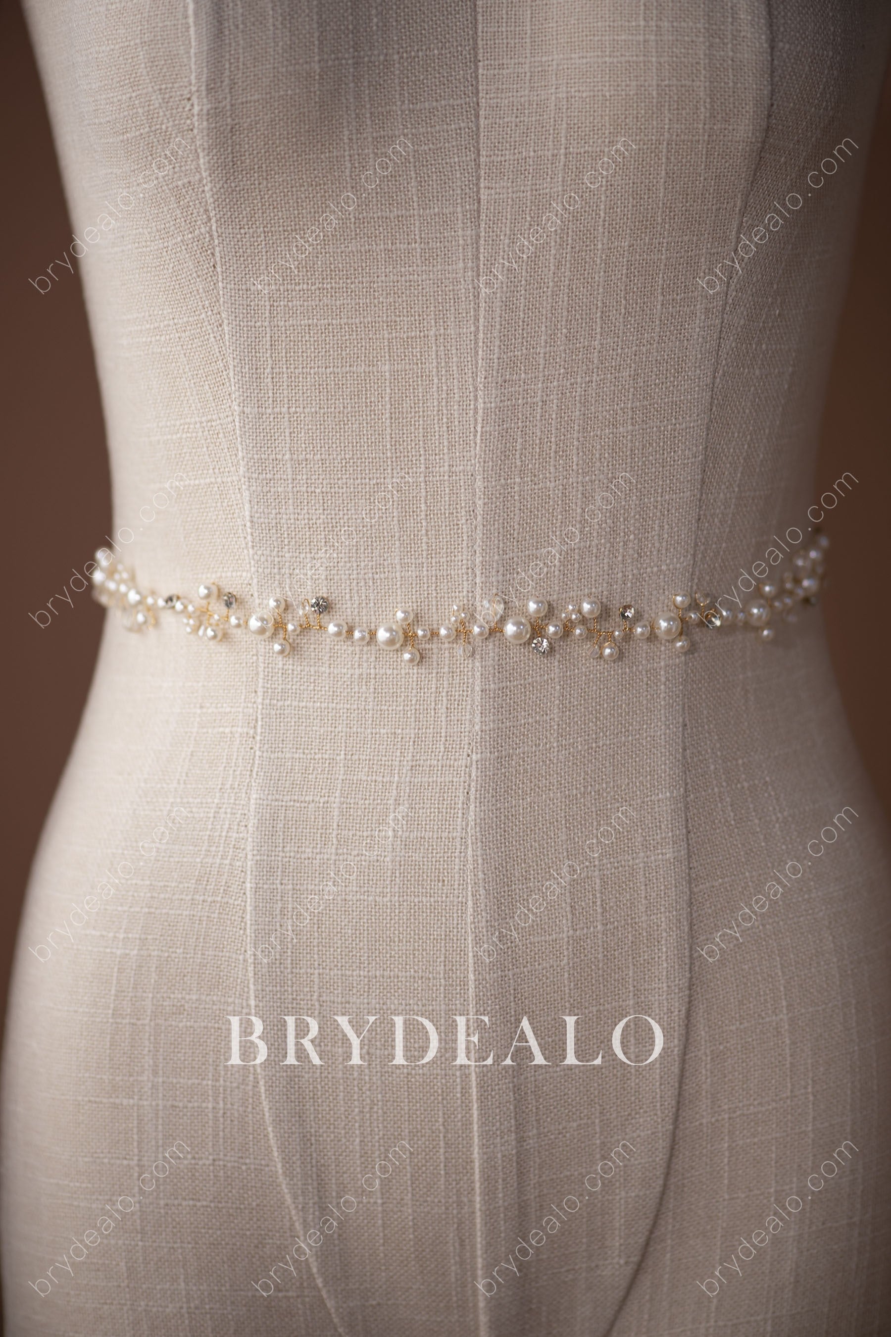 Champagne Exquisite Pearls Crystals Bridal Sash Belt