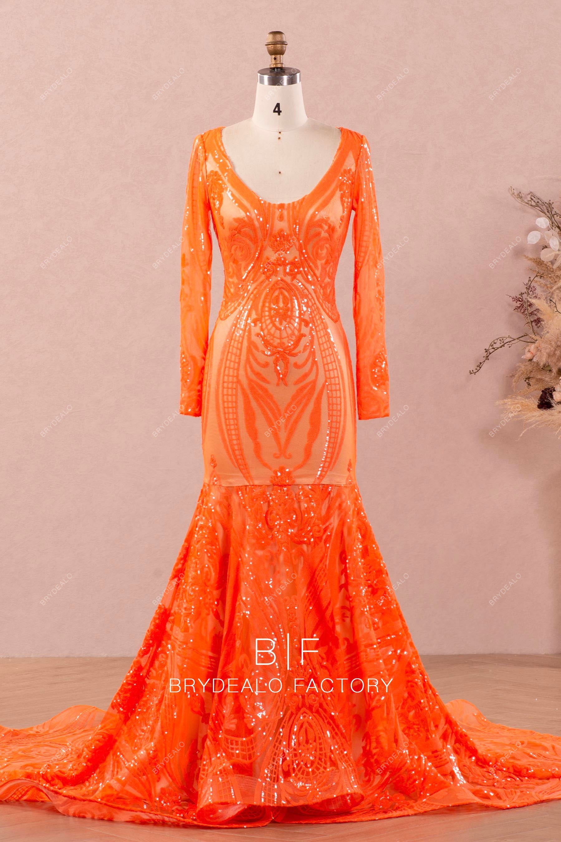 unique patterned sequin trumpet prom dress