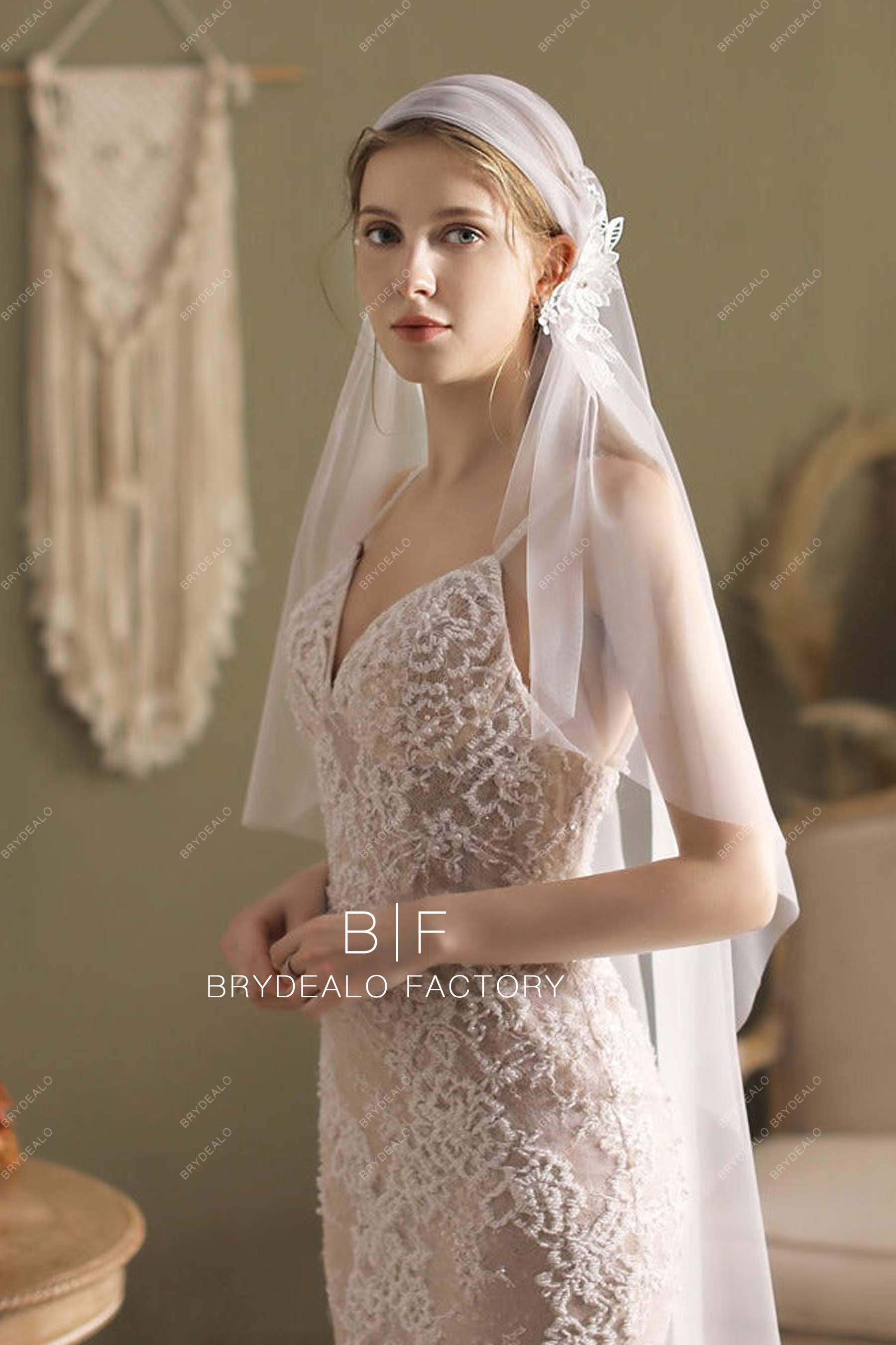 Classic Flowers Cap Veil Ballet Length Wedding Veil