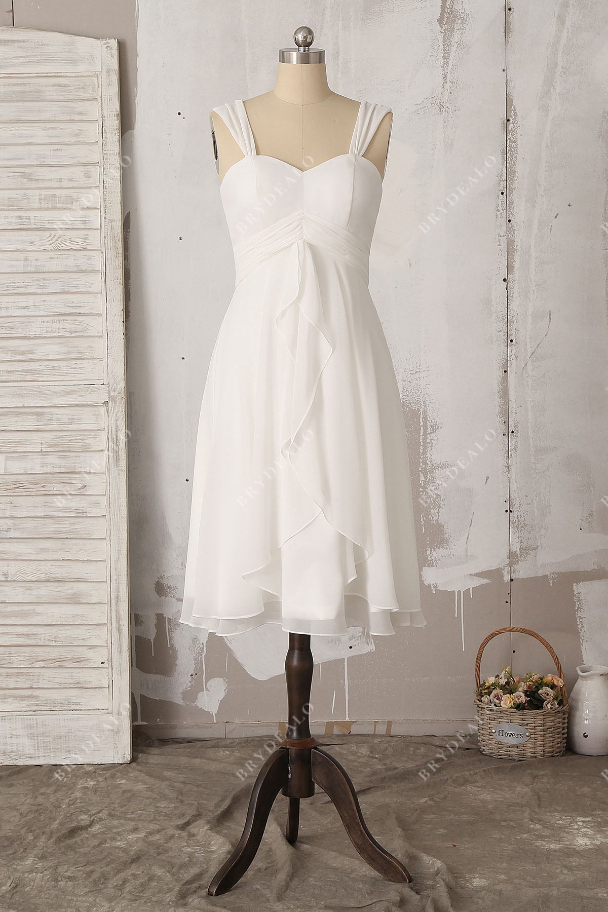 Chiffon Ruffles Casual Knee Length City Bridal Shower Dress