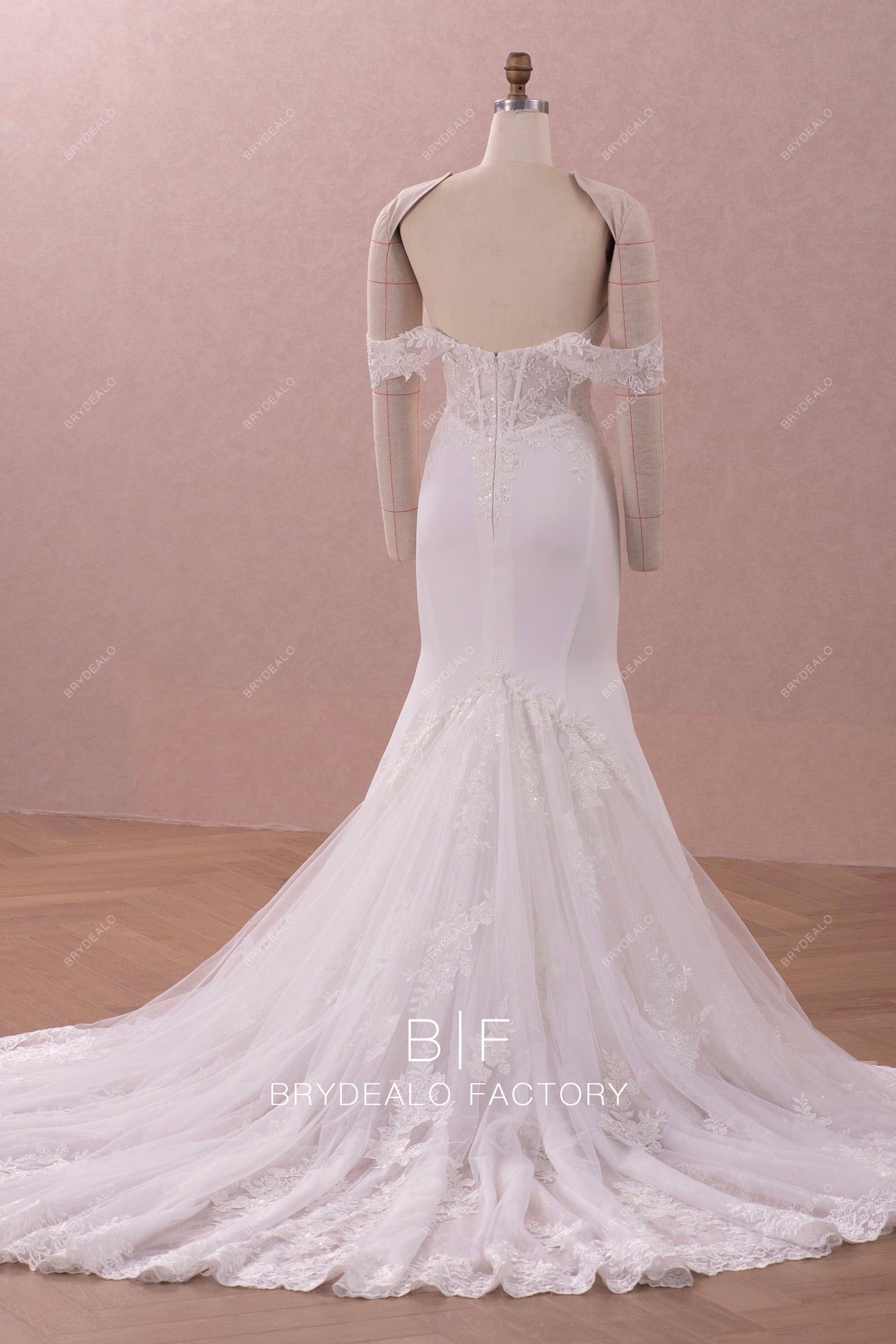 lace godet chapel train mermaid wedding dress