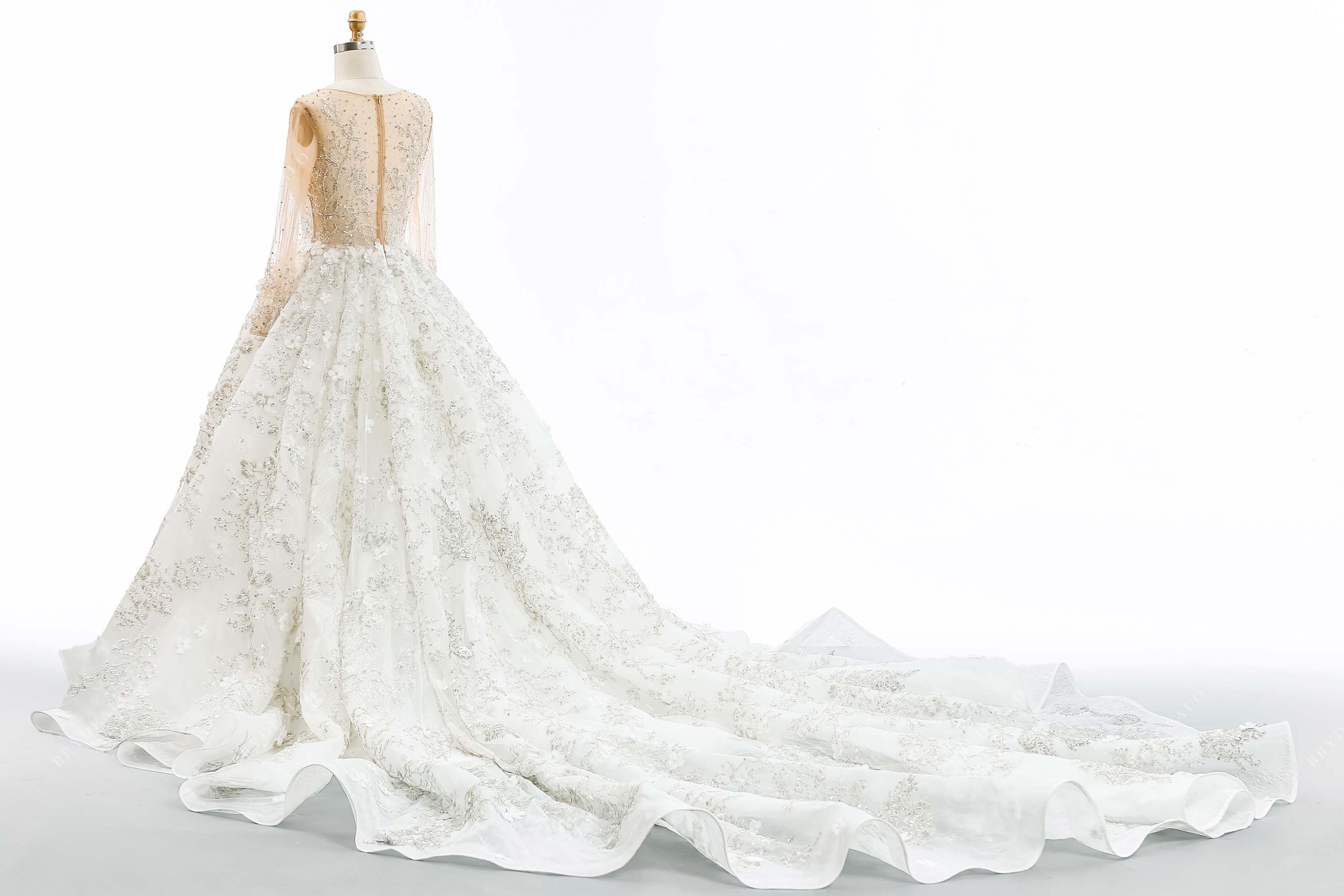 noble illusion back cathedral train bridal gown