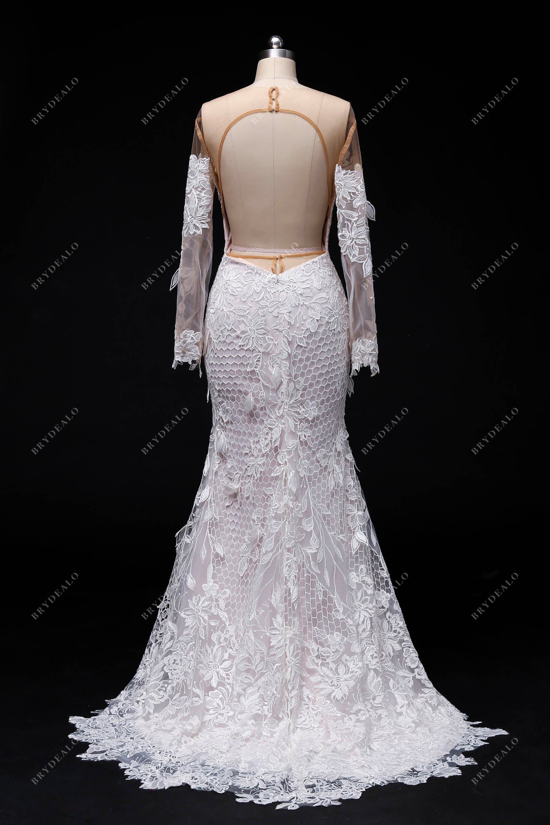 keyhole back small train lace rustic wedding dress