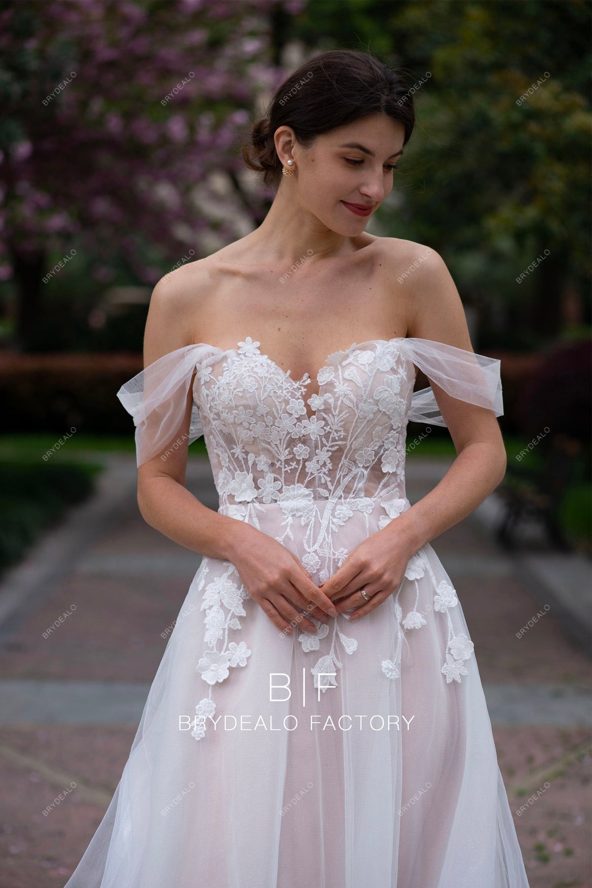 Bird decoration long off shoulder wedding dress main image 0