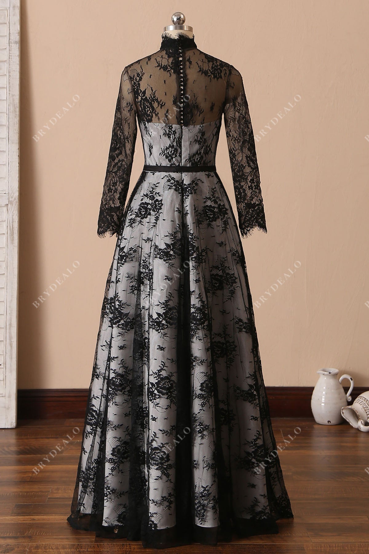 illusion high neck lace A-line Unconventional Bridal Dress