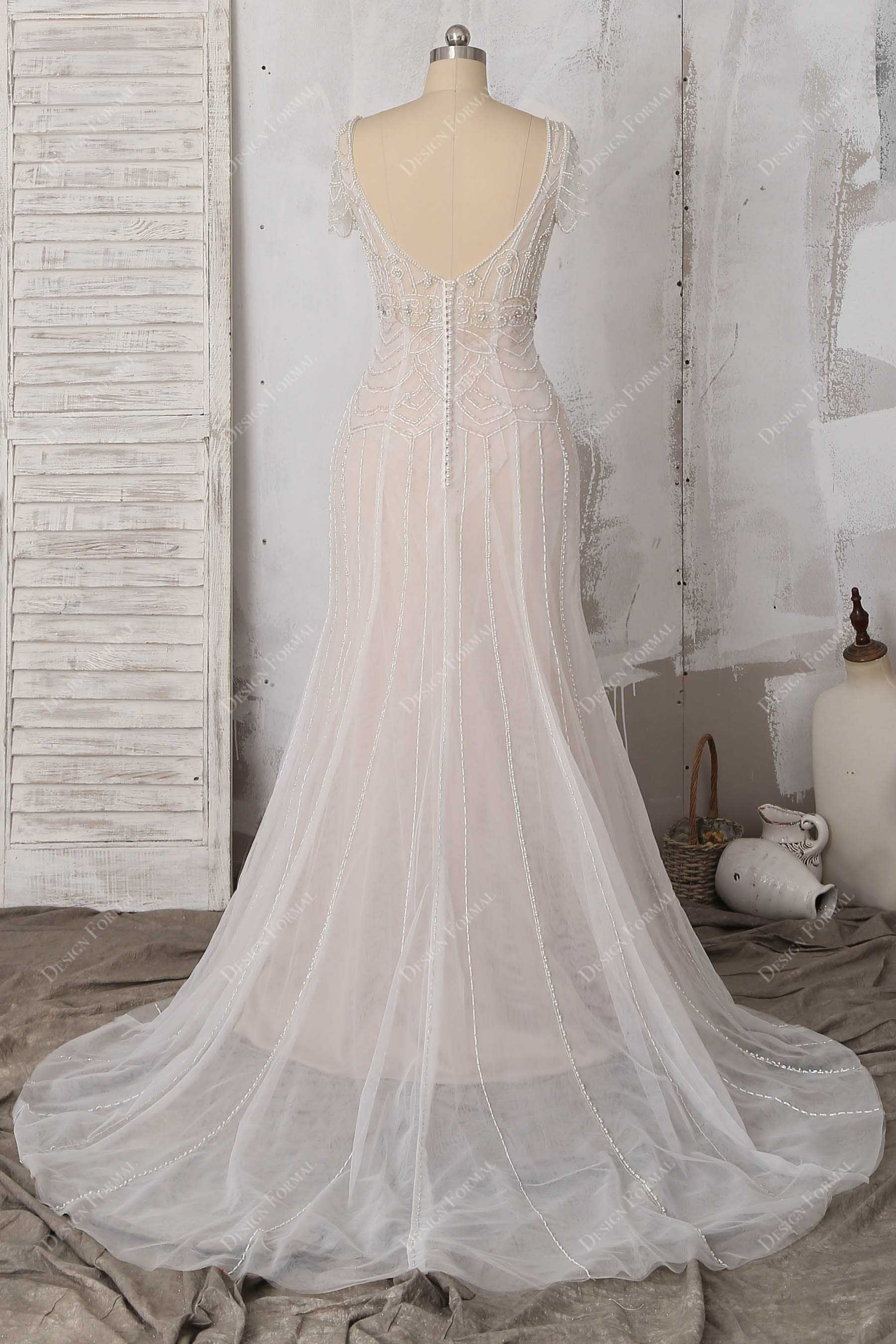 illusion open back beaded tulle mermaid dress