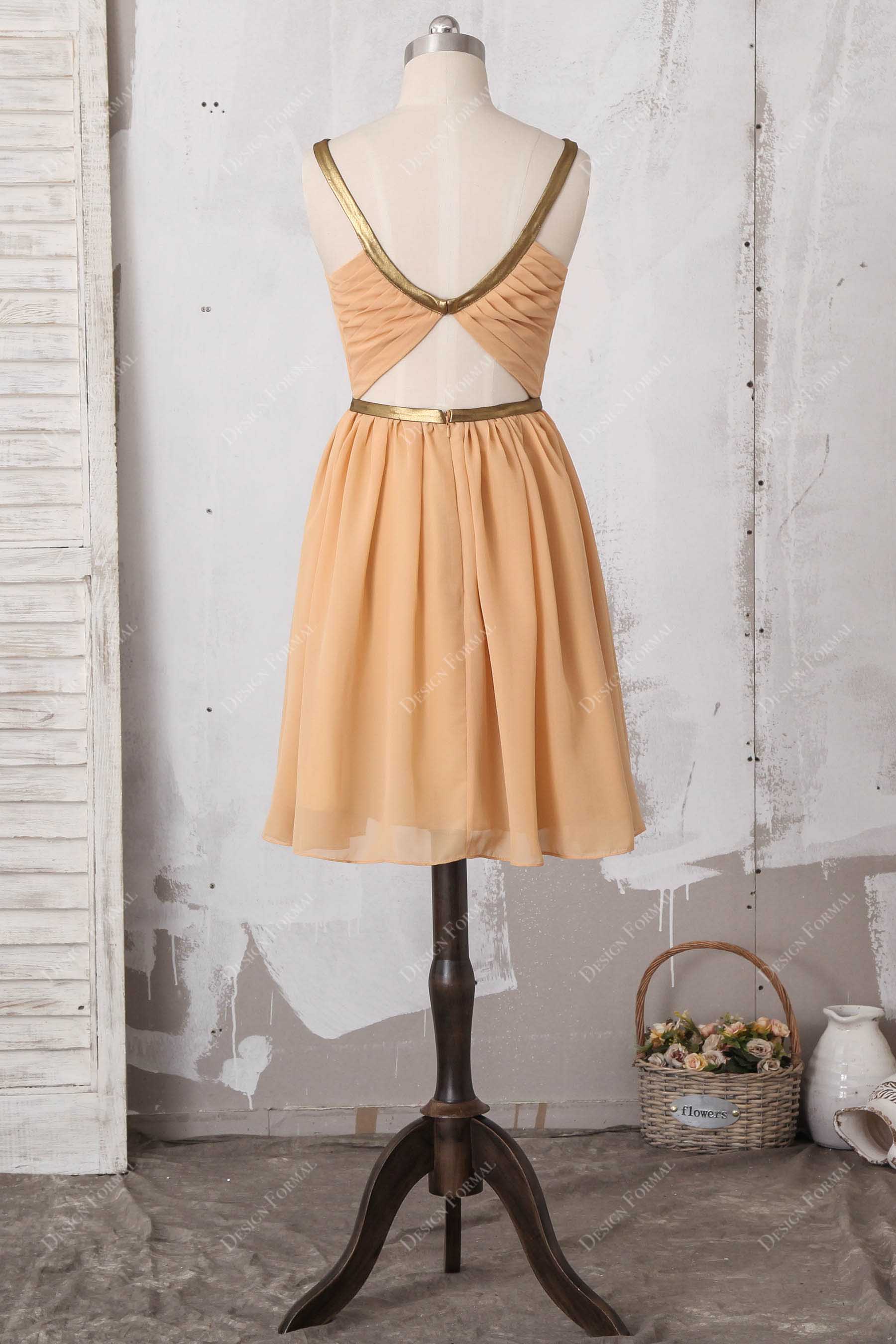 keyhole back short chiffon bridesmaid dress
