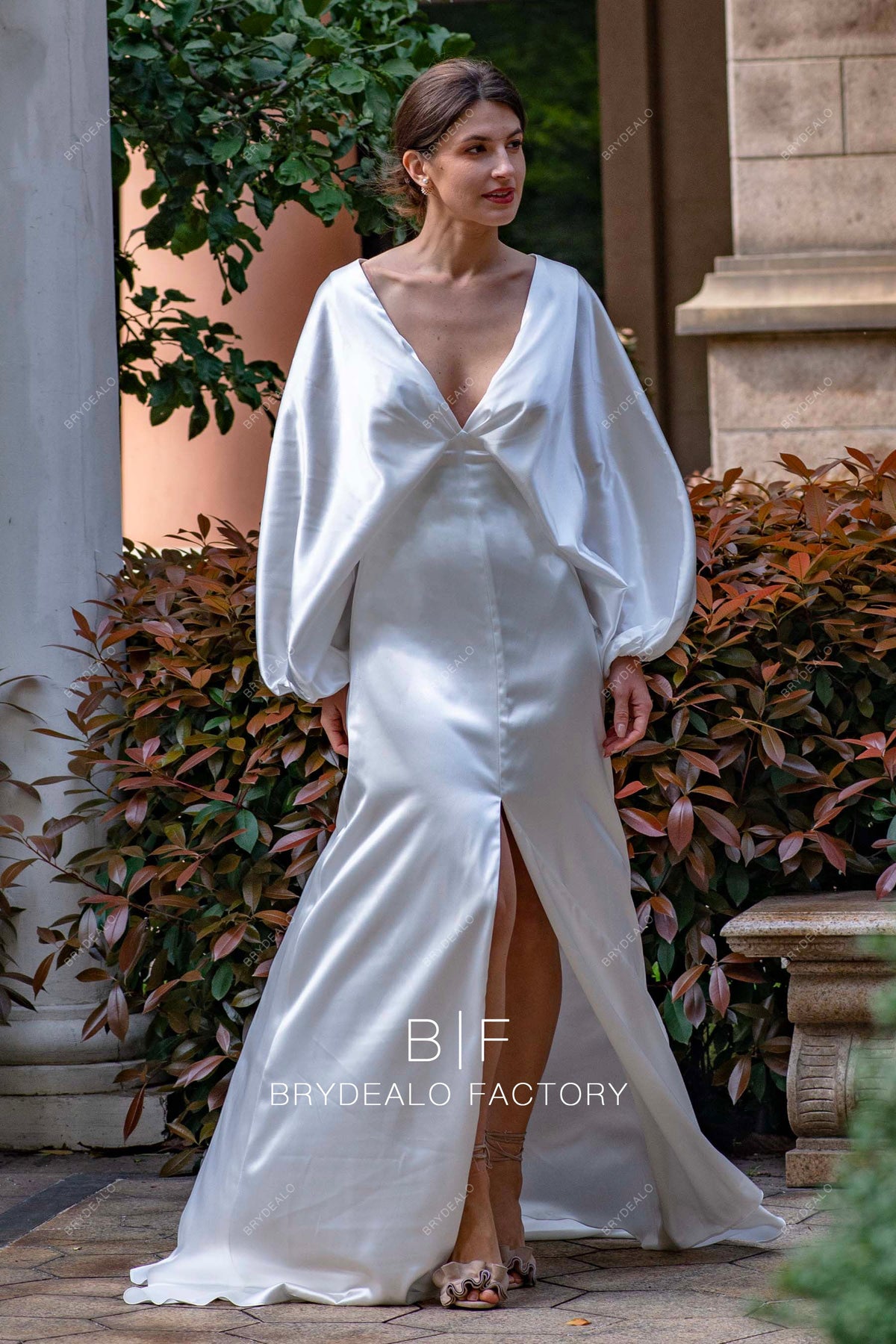 kimono sleeve bridesmaid dress Simple Glossy Satin Slit Modern Wedding Charming Red A-line Halter