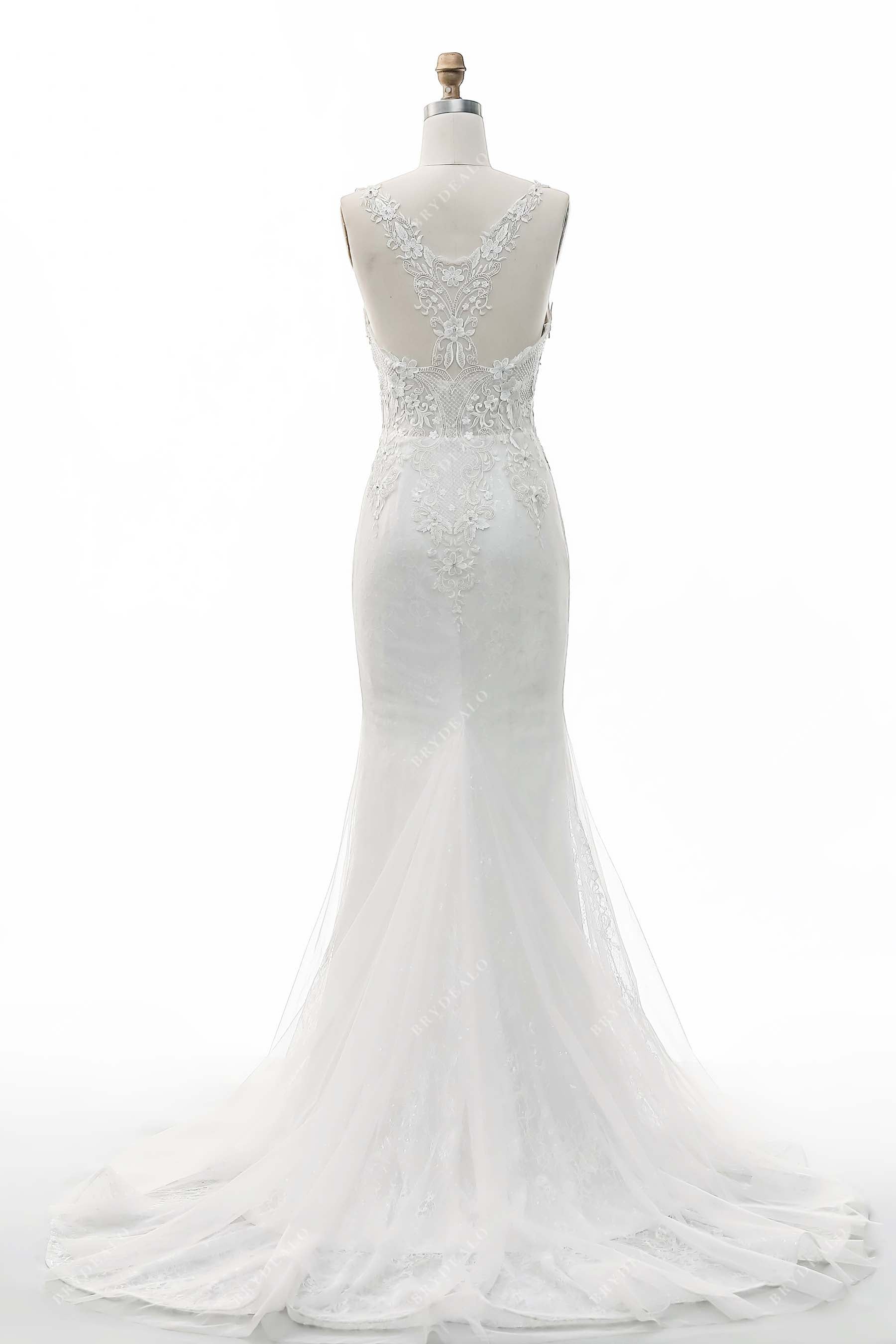 illusion back lace mermaid court train wedding dress
