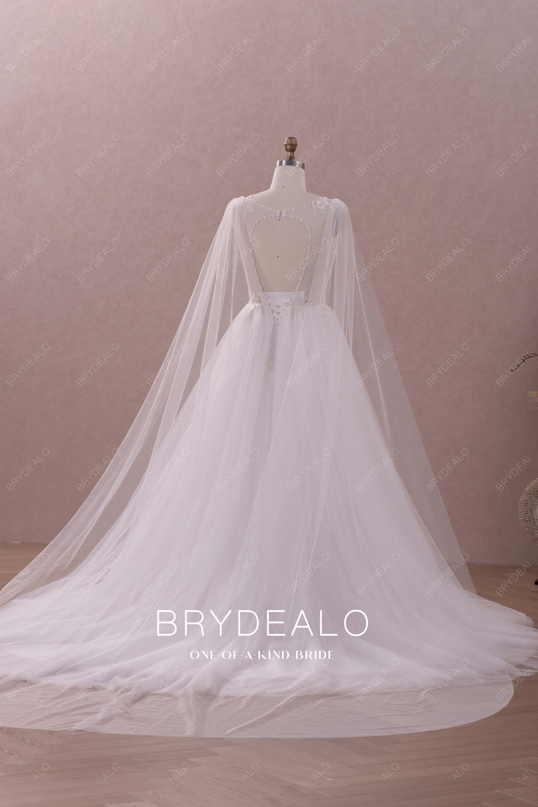 open back long train fashion tulle wedding dress