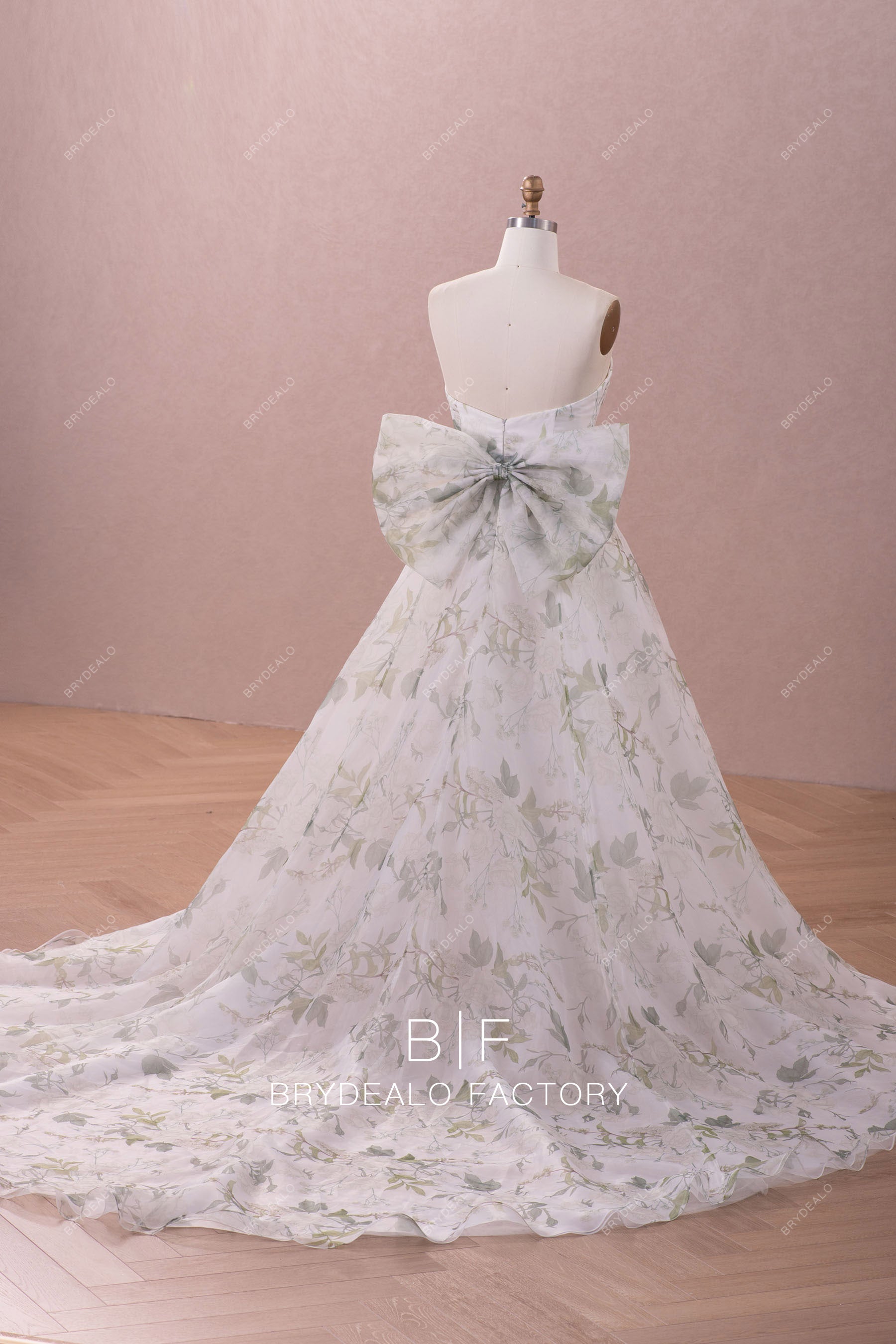 large bowknot chapel train wedding dress