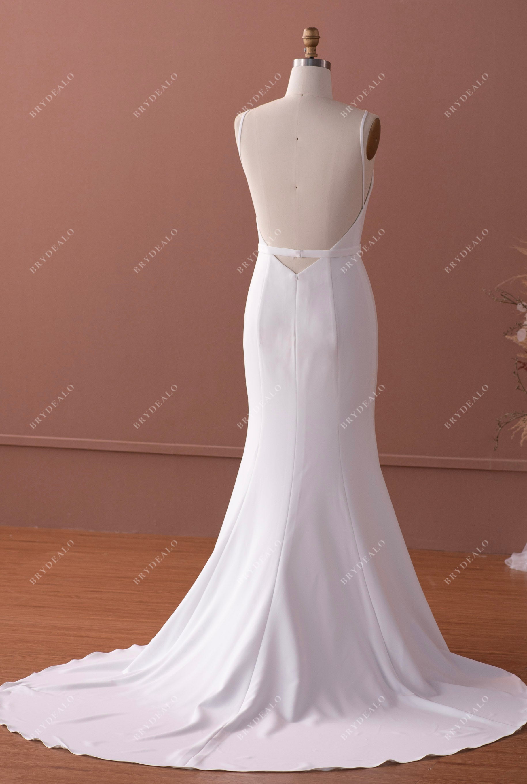 open back court train crepe mermaid bridal gown
