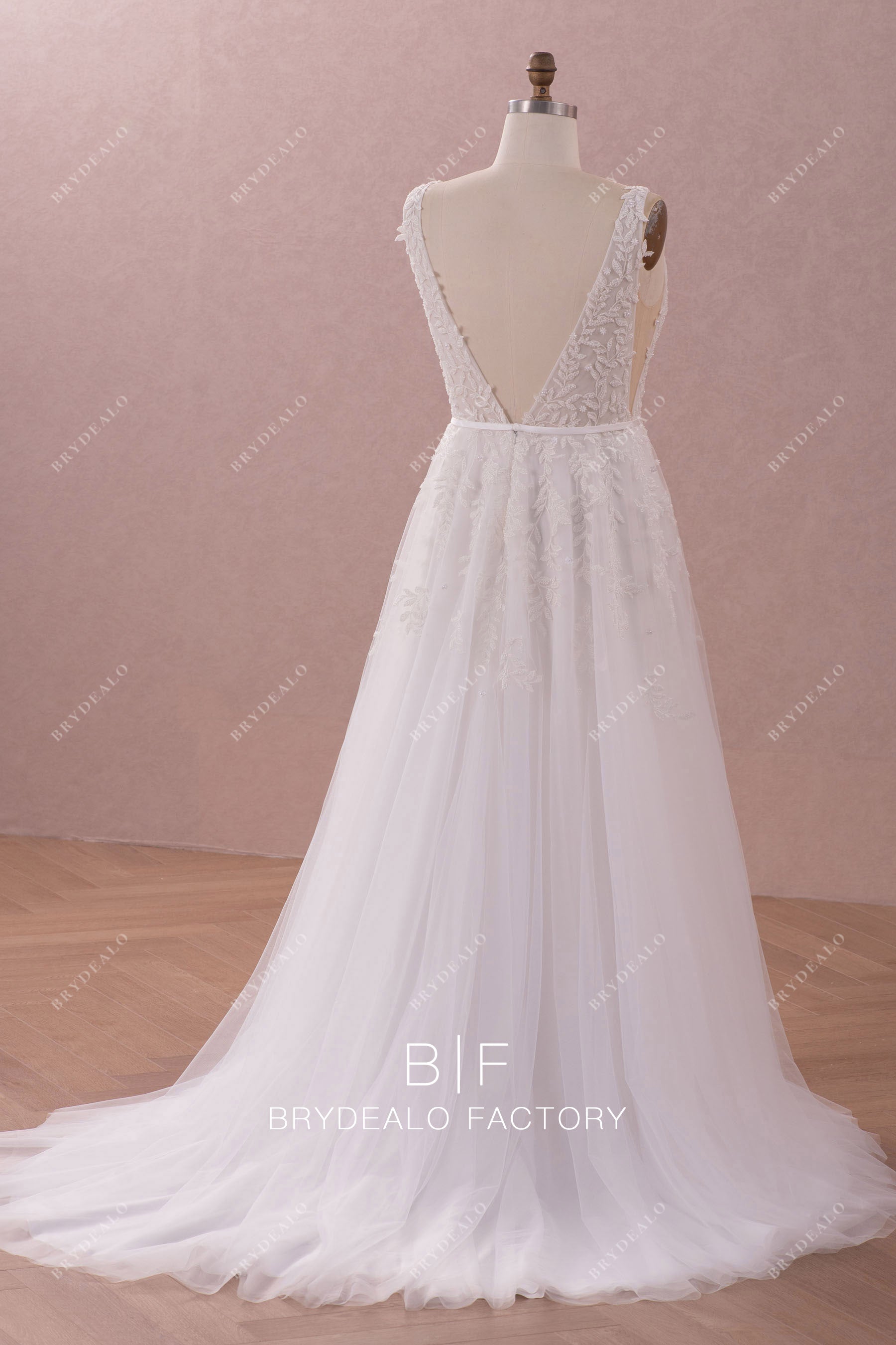 long plus size open back boho wedding dress