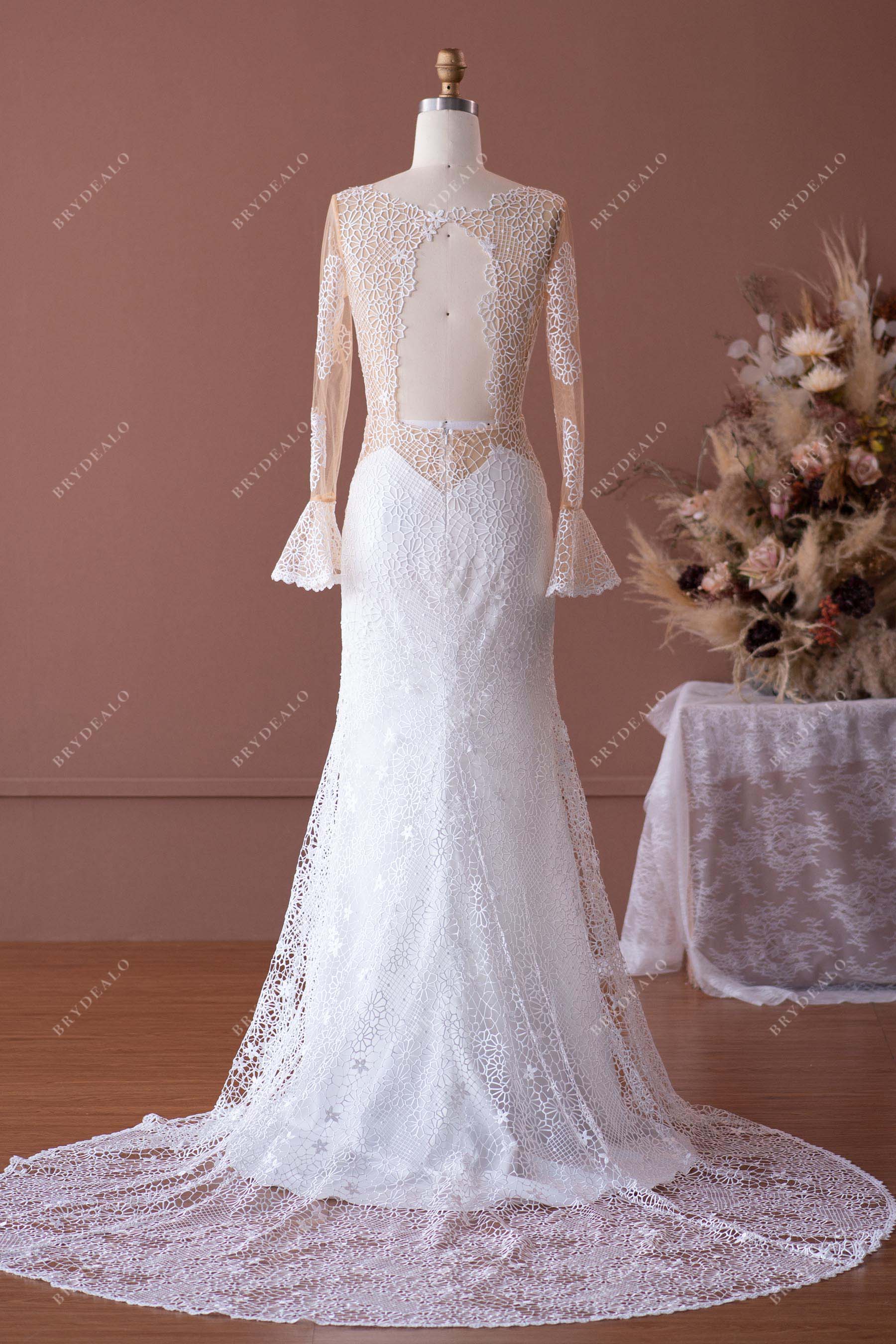 summer long train open back lace mermaid dress