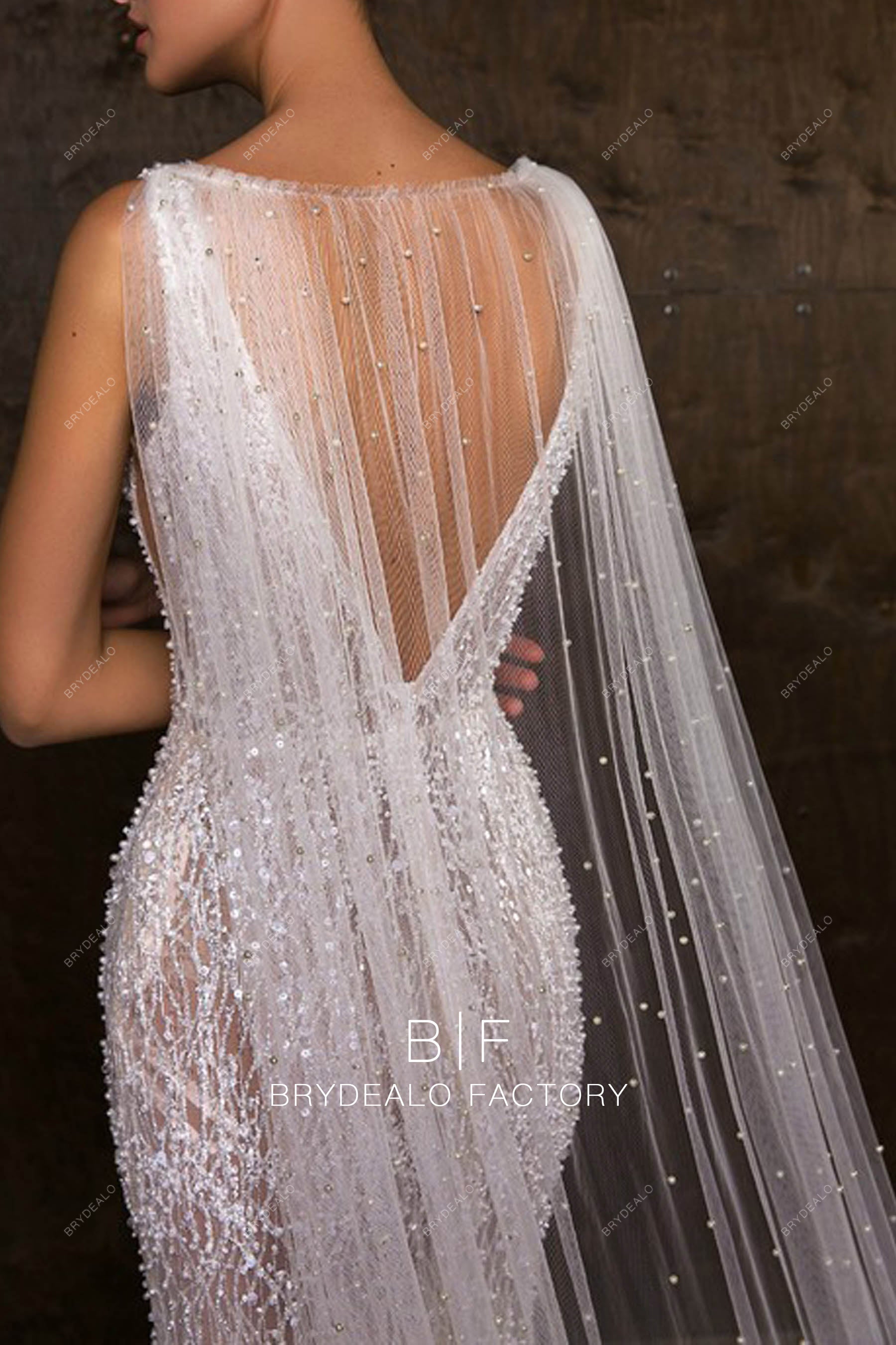 fashion pearl rhinestone cape veil