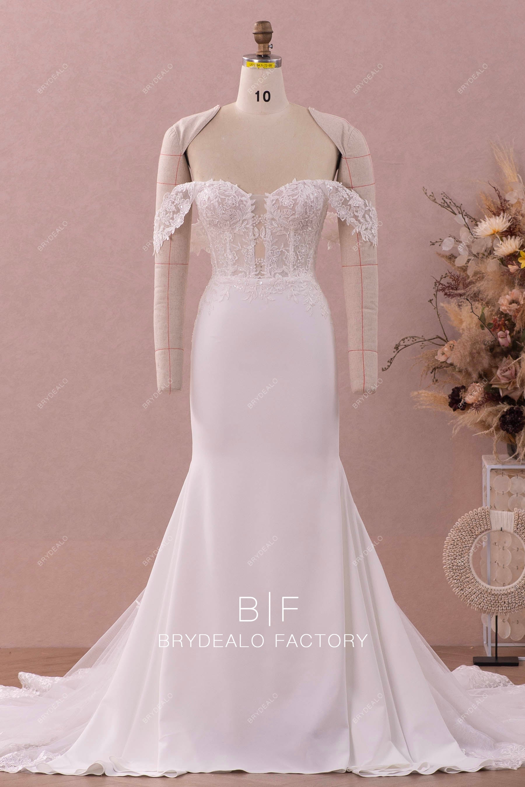 off shoulder sweetheart neck beaded lace mermaid wedding dress