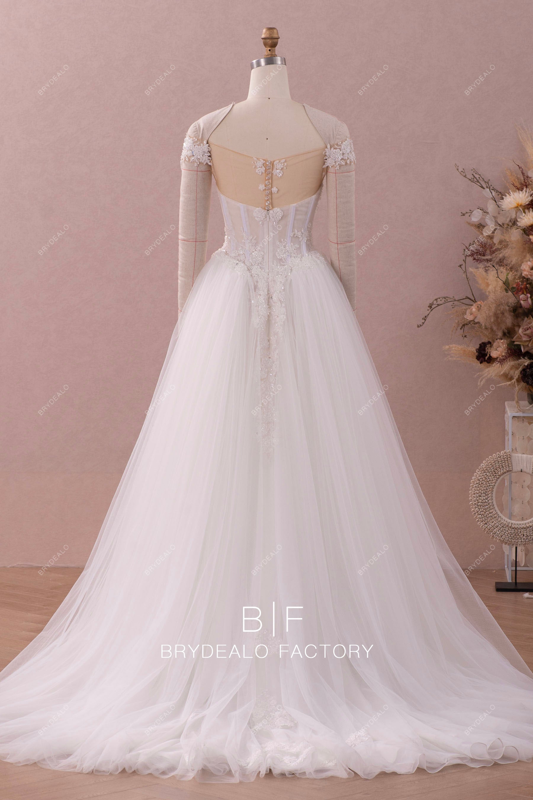 off shoulder beaded lace retro wedding ball gown