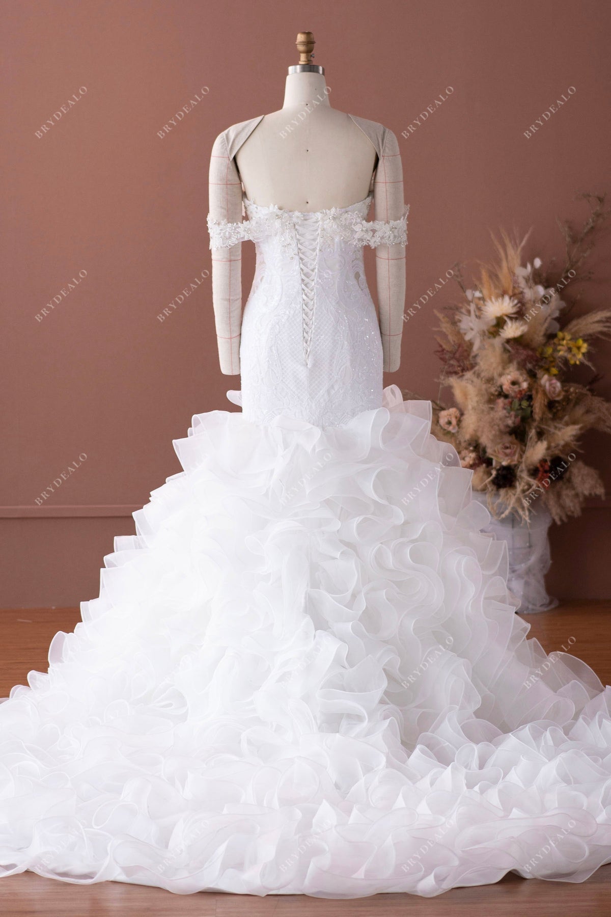 Sequined Lace Trumpet Formal Gown  Brydealo